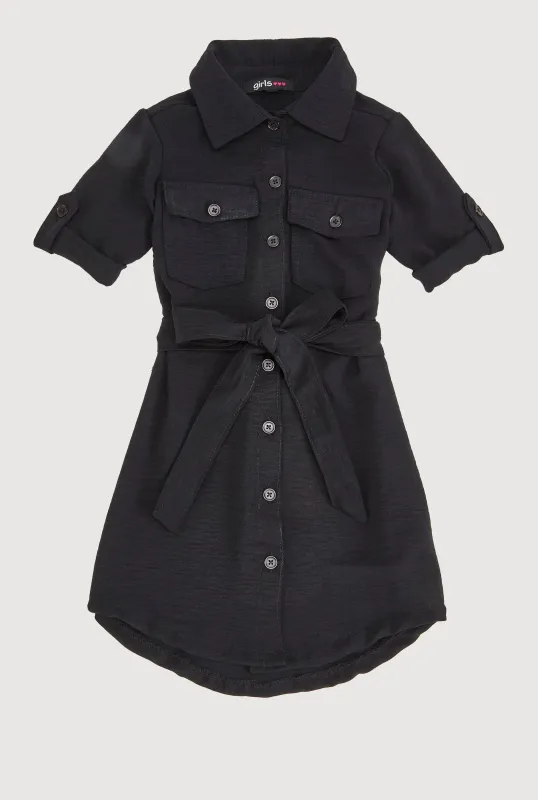 Little Girls Tie Waist Belted Shirt Dress sold by Rainbow