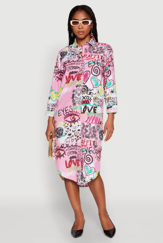Spoon Jeans Graffiti Print Shirt Dress sold by Rainbow