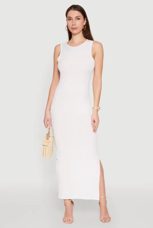 Rib Knit Side Slit Maxi Dress sold by Rainbow