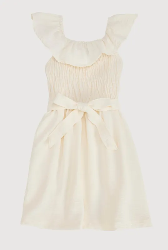 Little Girls Tie Waist Belted Smocked Skater Dress sold by Rainbow