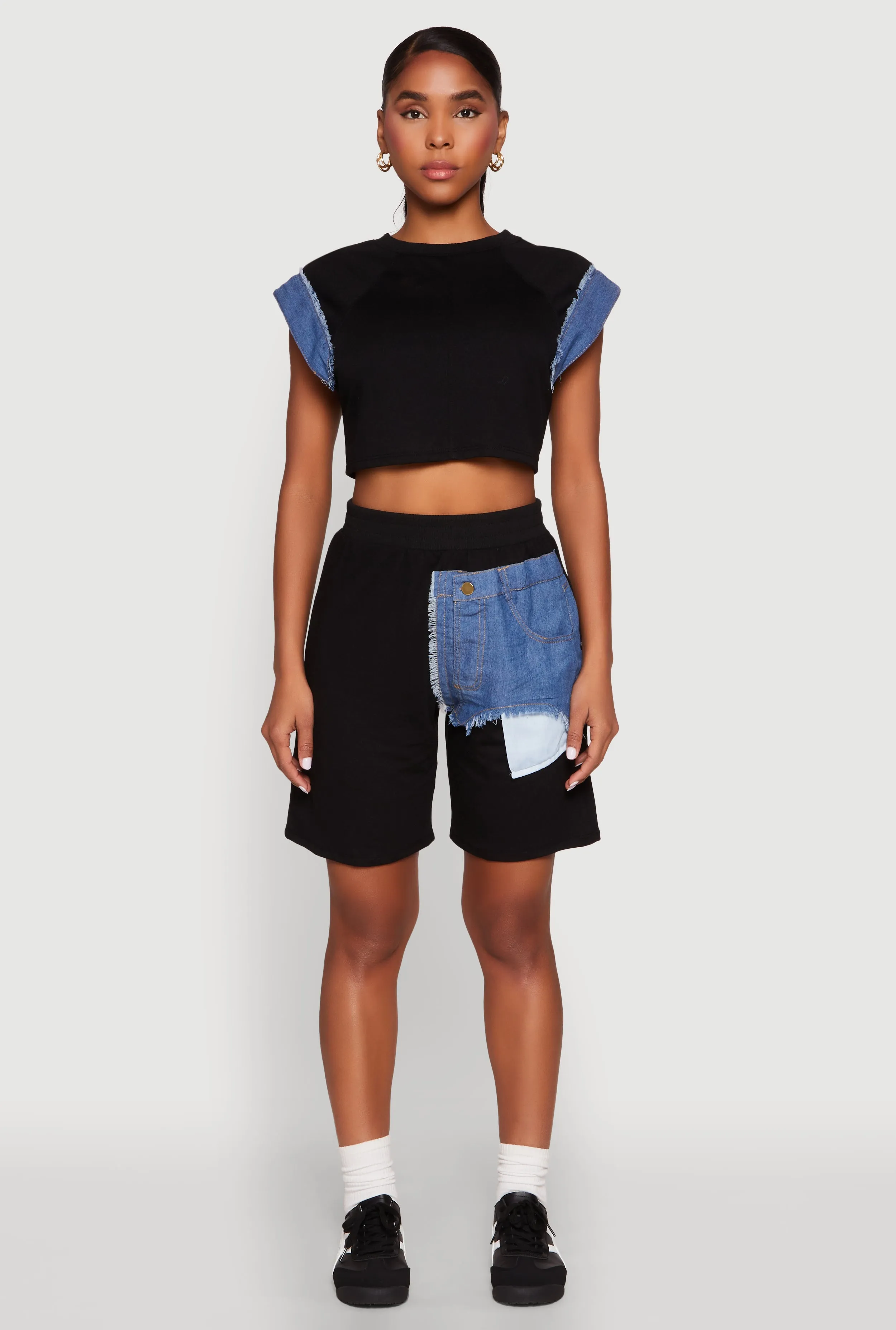 Denim Patch Pocket French Terry Shorts sold by Rainbow