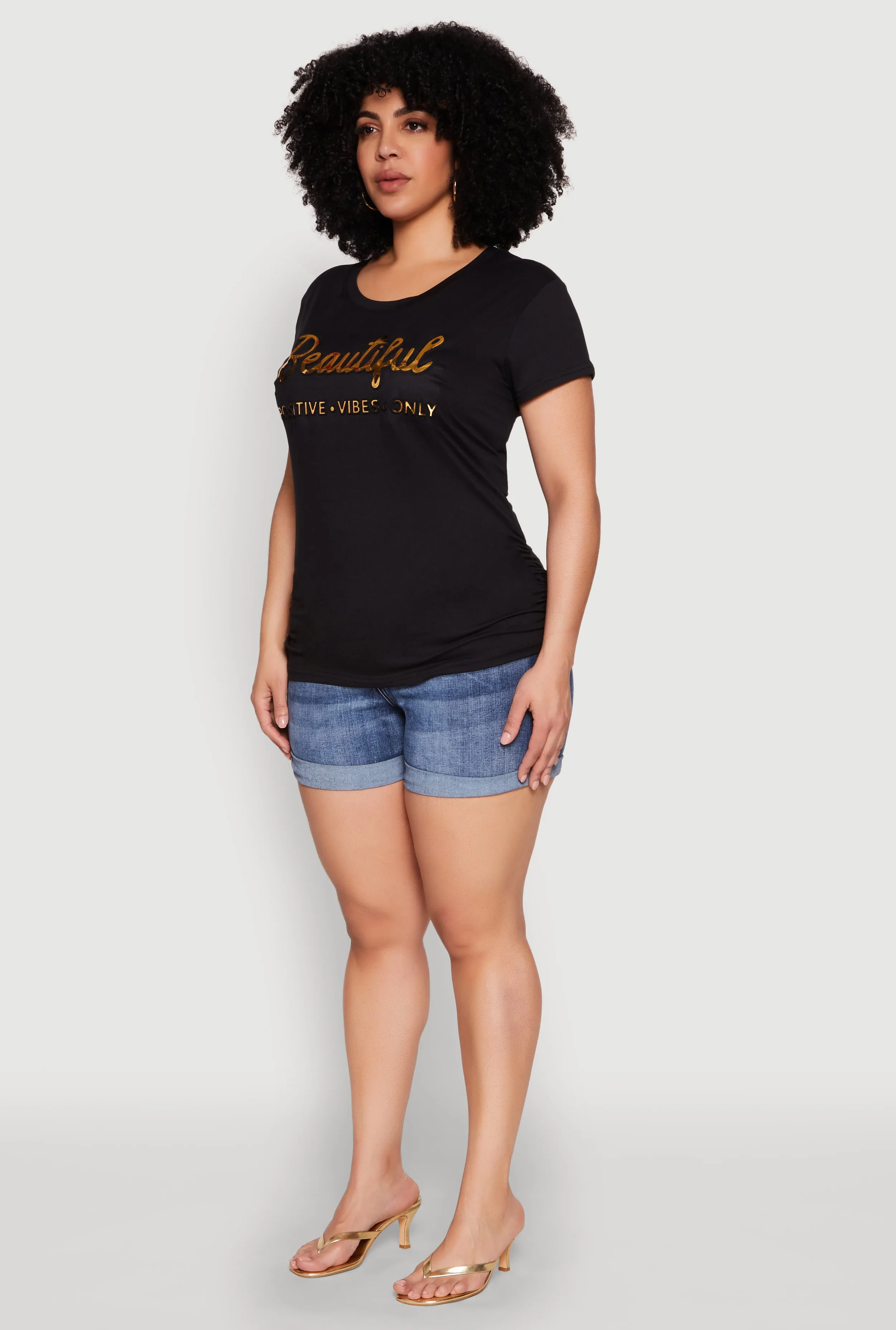 Plus Size Ruched 3D Beautiful Foil Graphic Tee sold by Rainbow product image thumbnail 5
