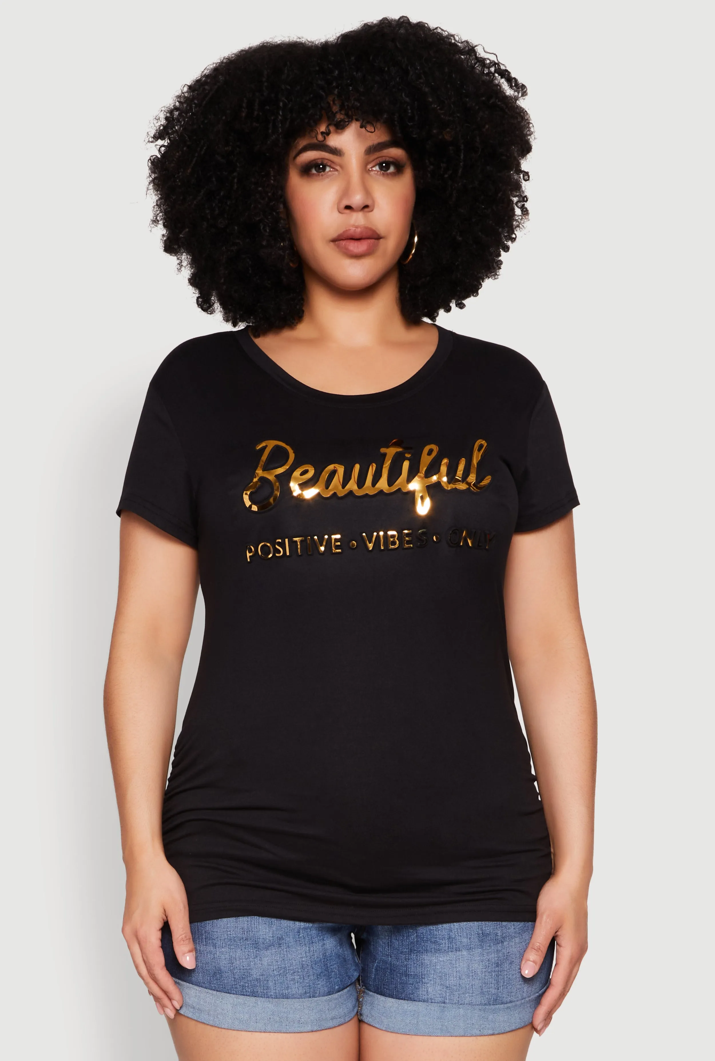 Plus Size Ruched 3D Beautiful Foil Graphic Tee sold by Rainbow product image thumbnail 2