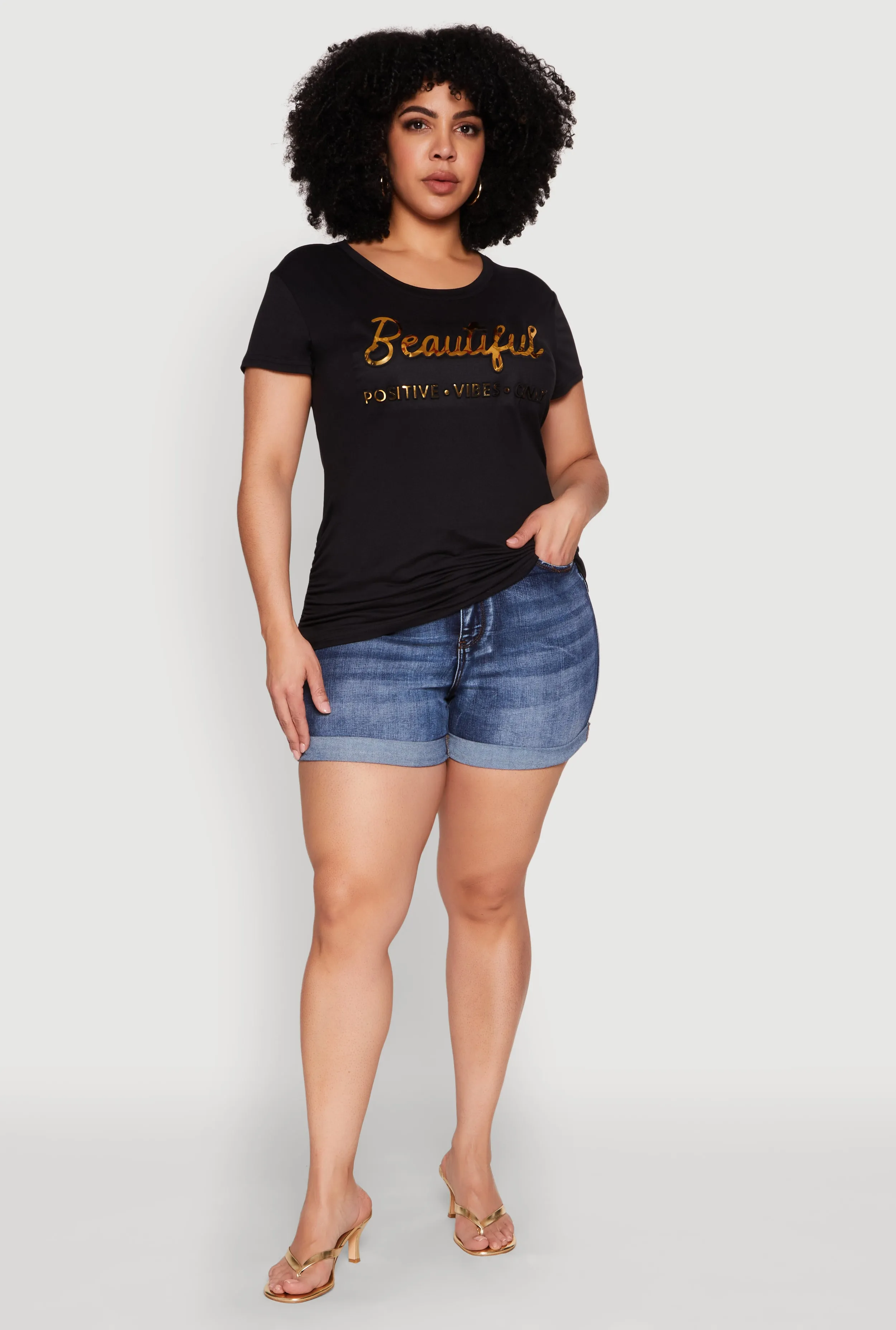 Plus Size Ruched 3D Beautiful Foil Graphic Tee sold by Rainbow product image thumbnail 3
