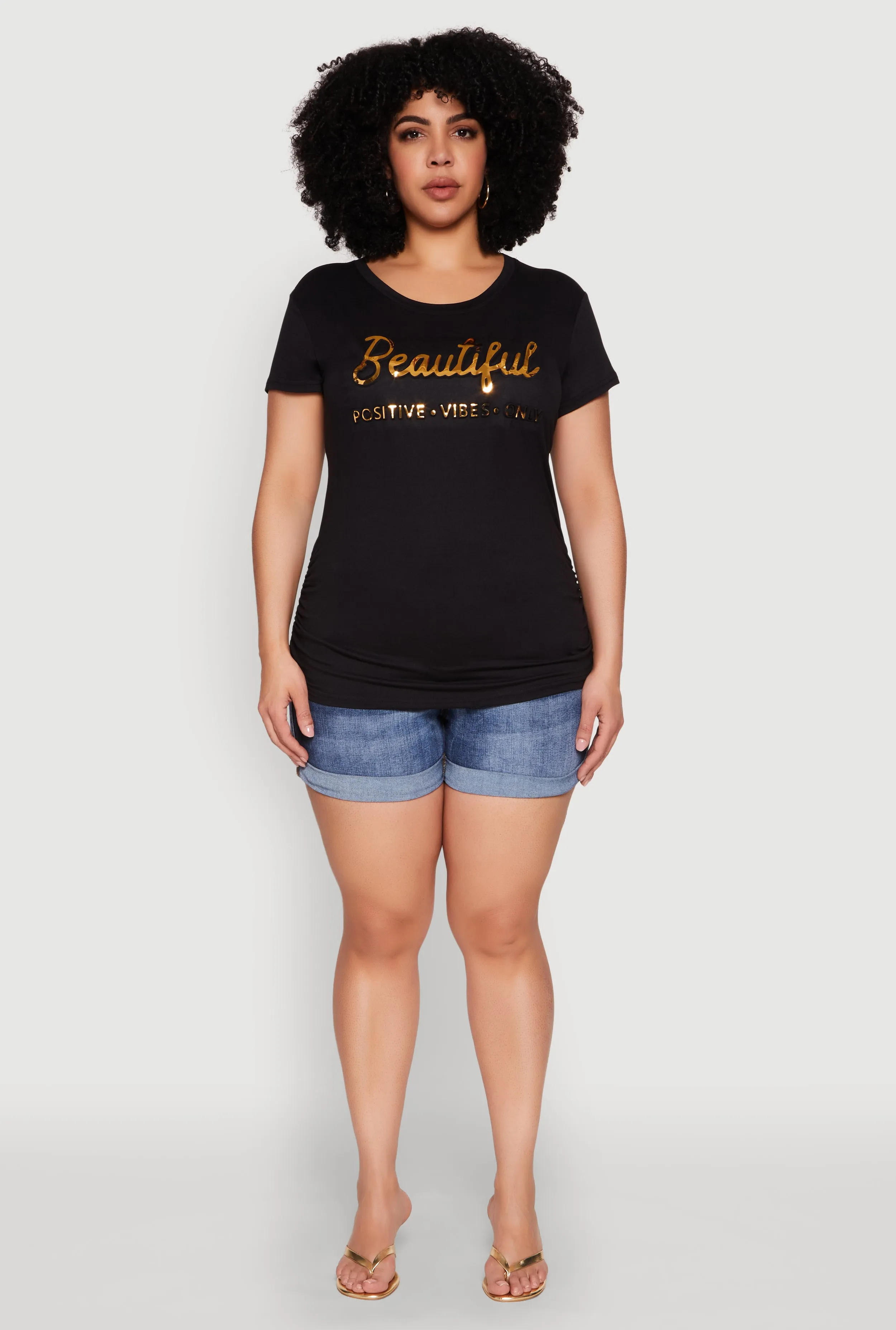 Plus Size Ruched 3D Beautiful Foil Graphic Tee sold by Rainbow