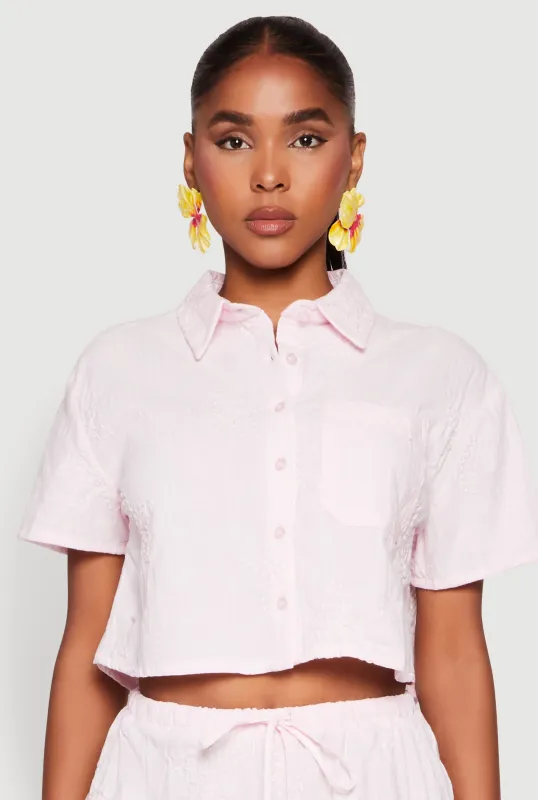 Haute Monde Decorative Stitch Cropped Shirt sold by Rainbow