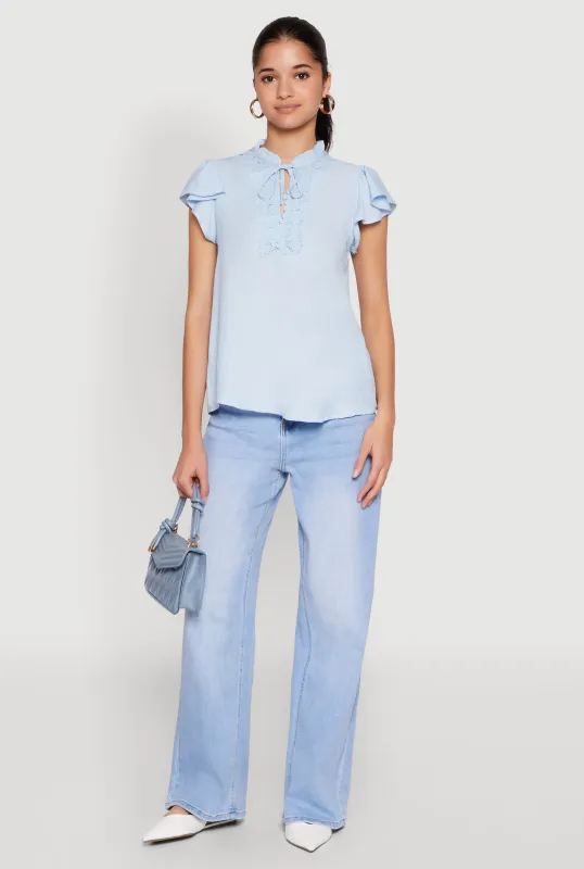 Iris Crochet Detail Flounce Sleeve Blouse sold by Rainbow