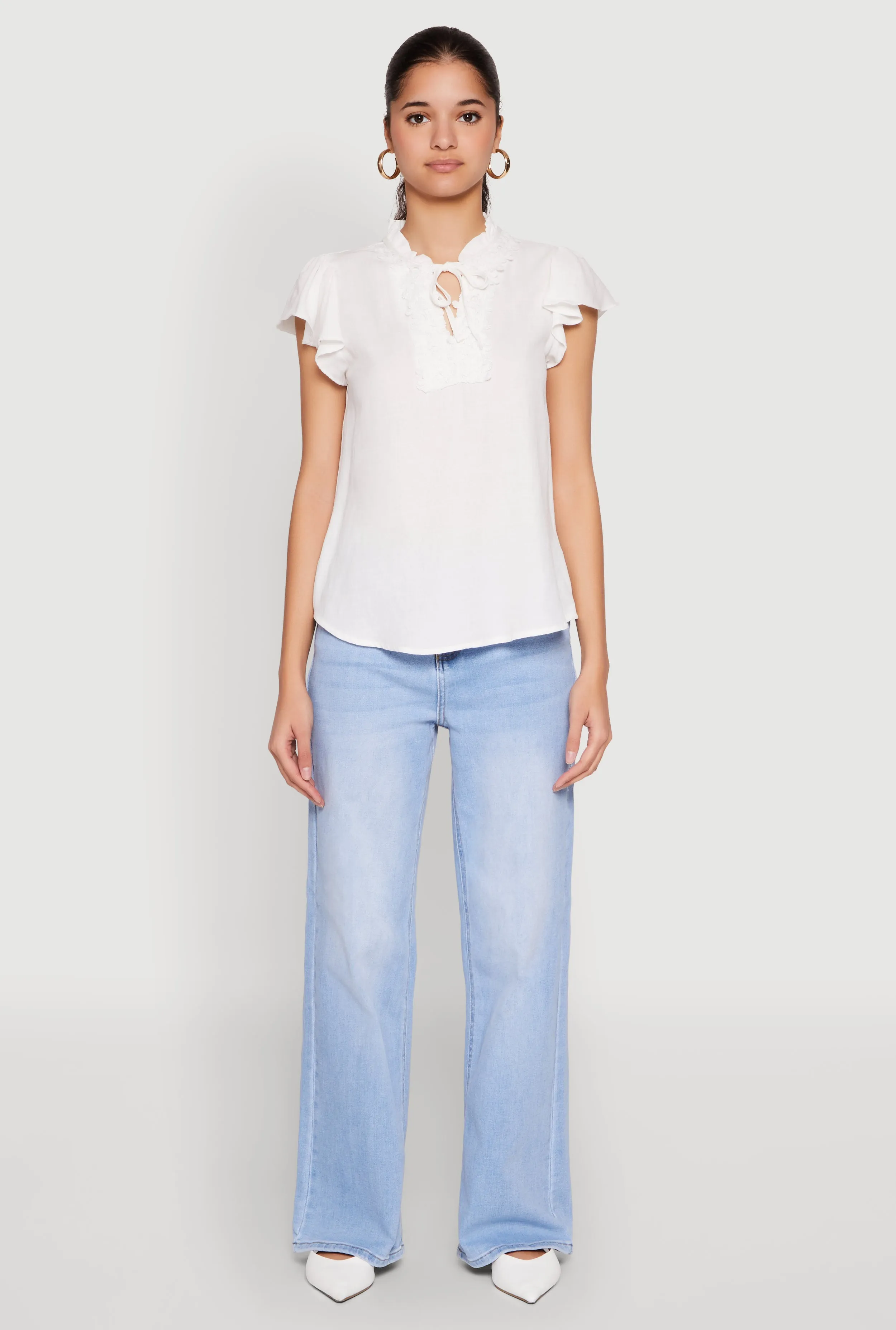 Iris Crochet Detail Flounce Sleeve Blouse sold by Rainbow