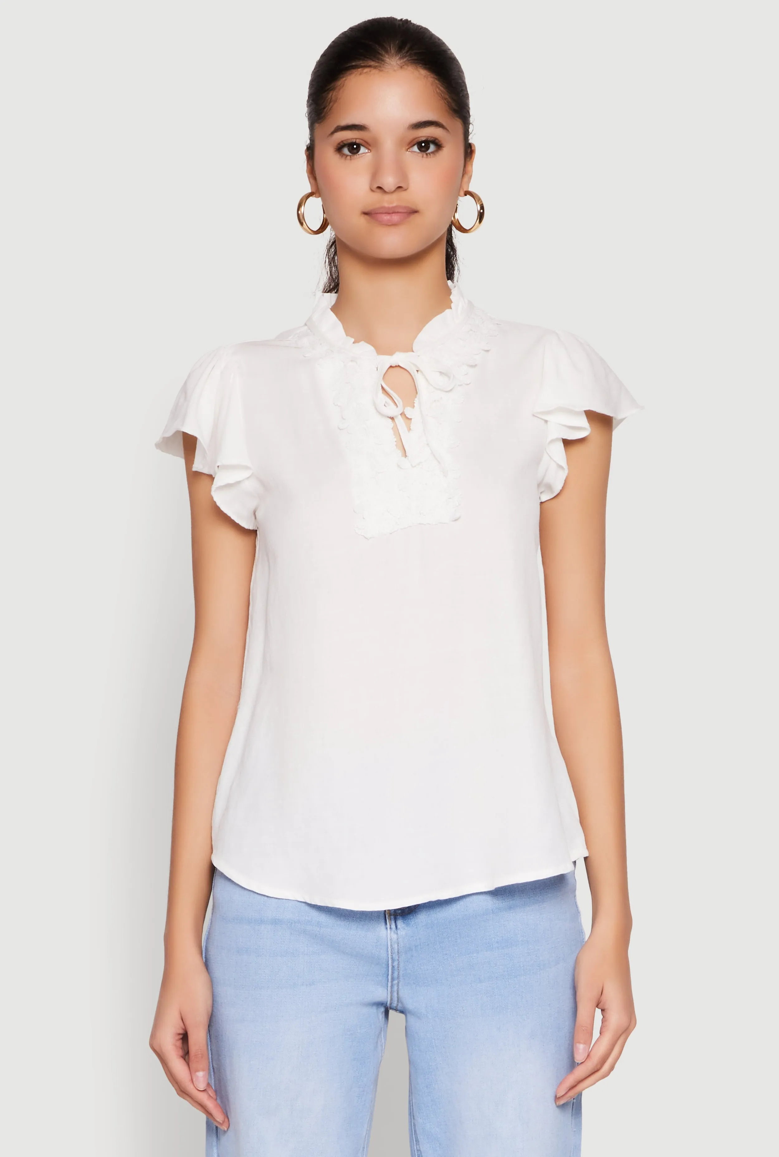 Iris Crochet Detail Flounce Sleeve Blouse sold by Rainbow product image thumbnail 2