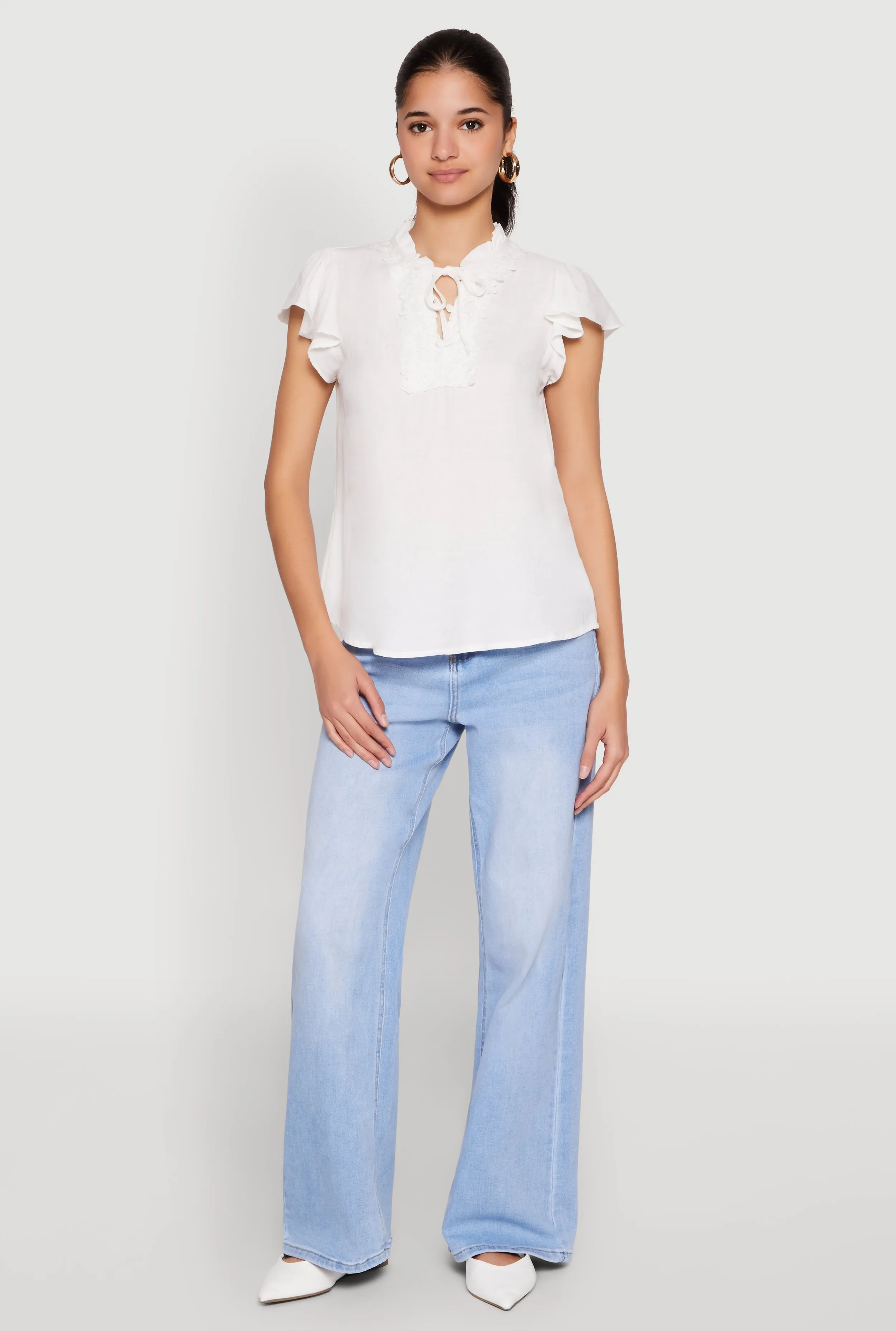 Iris Crochet Detail Flounce Sleeve Blouse sold by Rainbow product image thumbnail 3