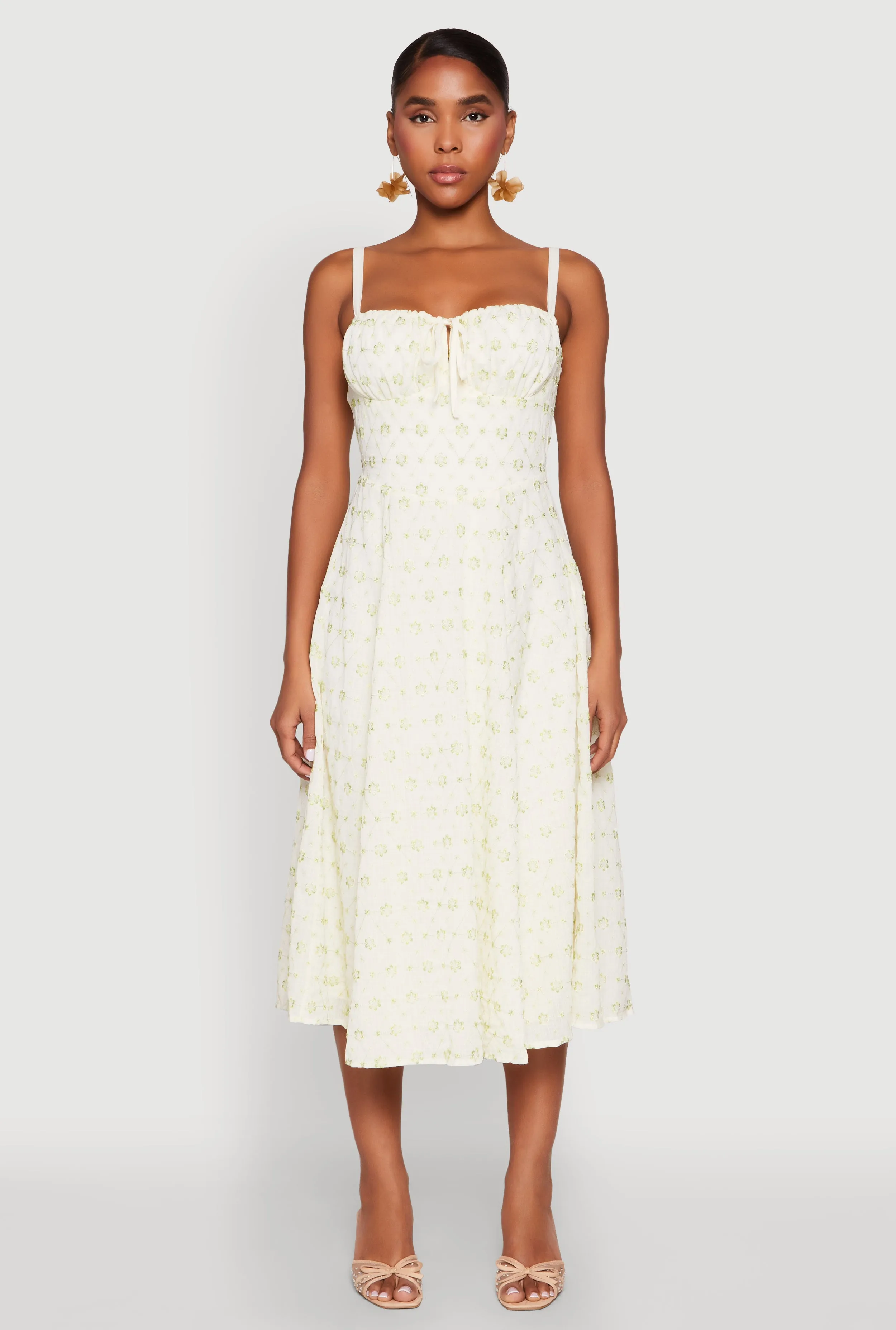 Floral Print Smocked Bustier Midi Dress sold by Rainbow