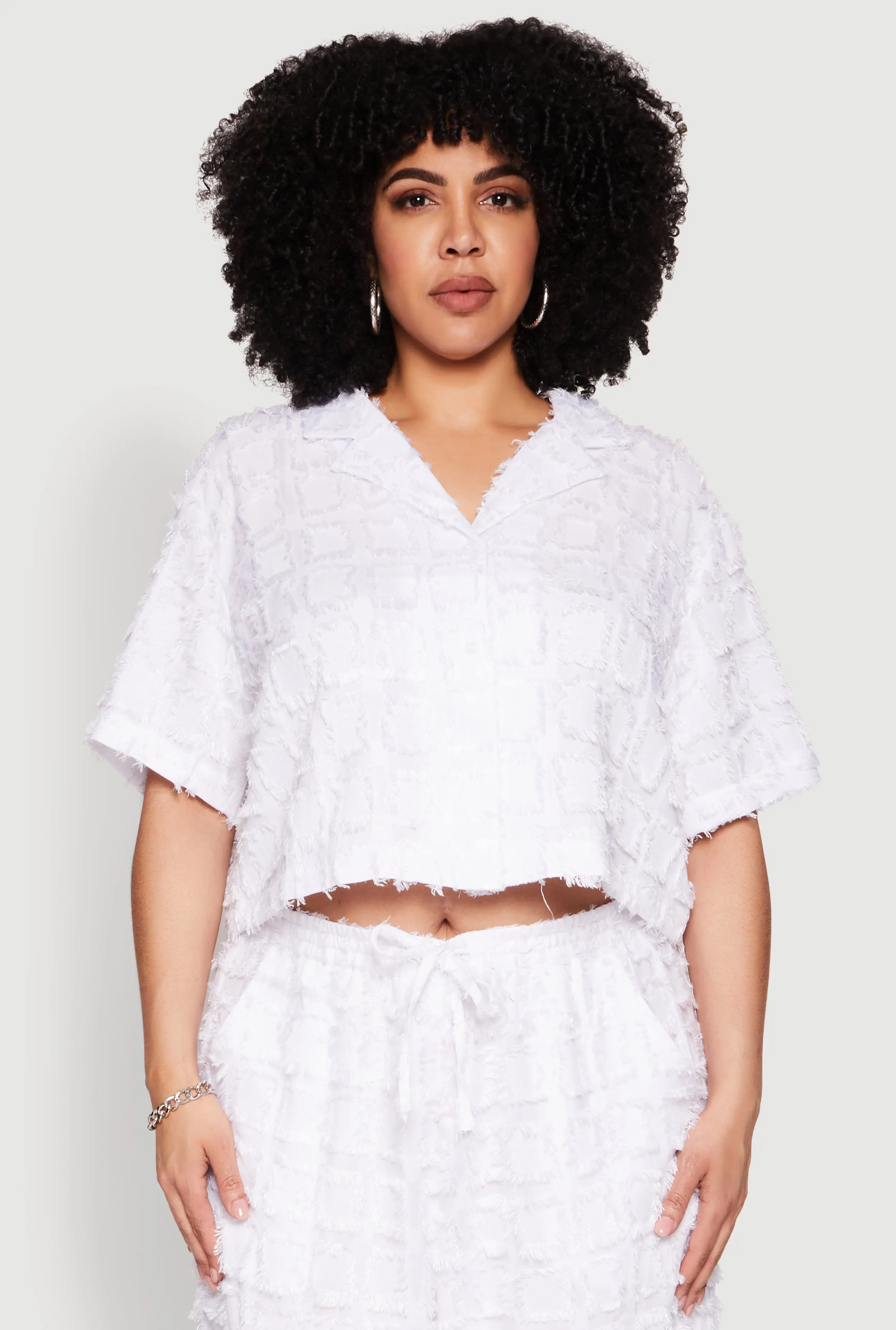 Plus Size Spoon Jeans Plaid Frayed Shirt sold by Rainbow