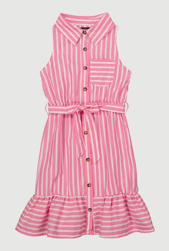 Girls Striped Sleeveless Flounce Hem Shirt Dress sold by Rainbow