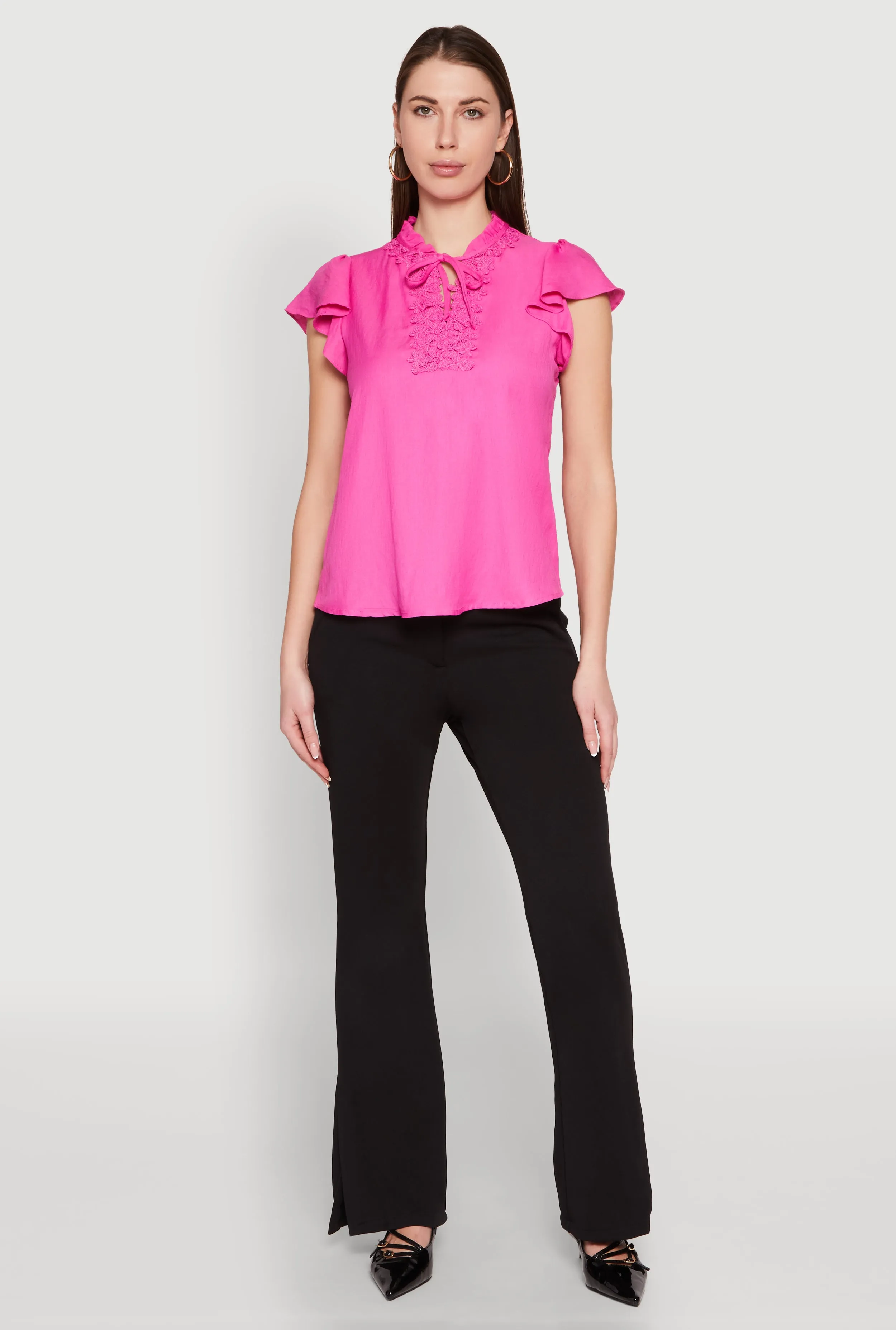 Iris Crochet Detail Flounce Sleeve Blouse sold by Rainbow