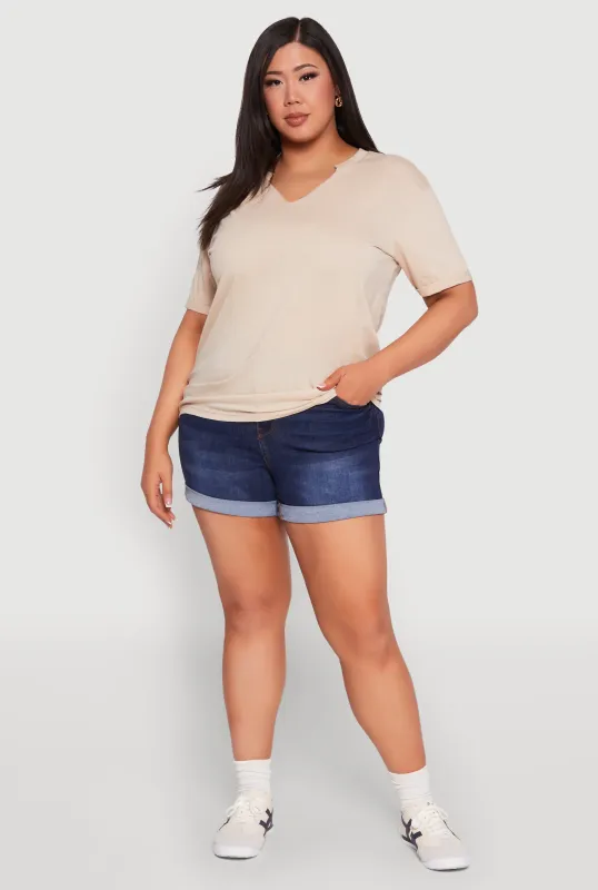Plus Size Notch Neck T Shirt sold by Rainbow