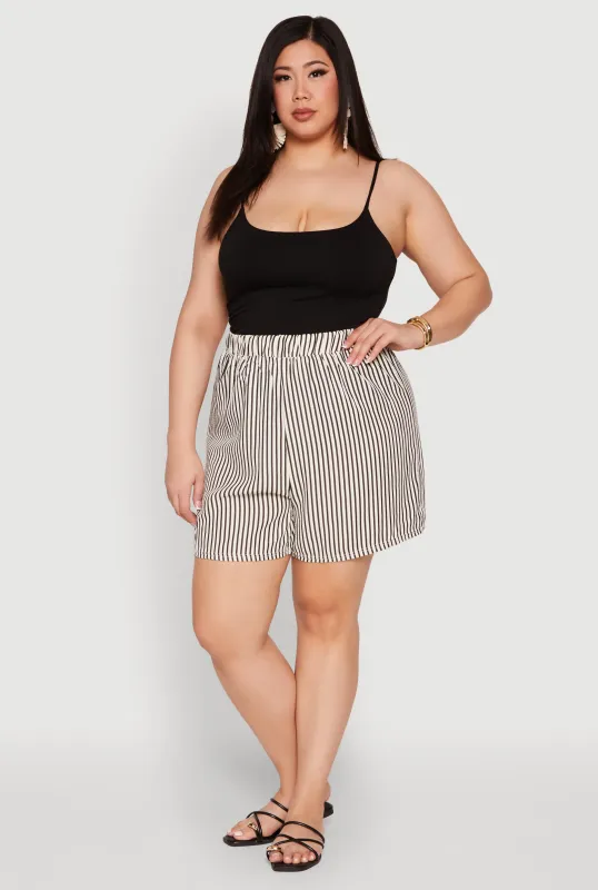 Plus Size High Waisted Striped Shorts made by Rainbow