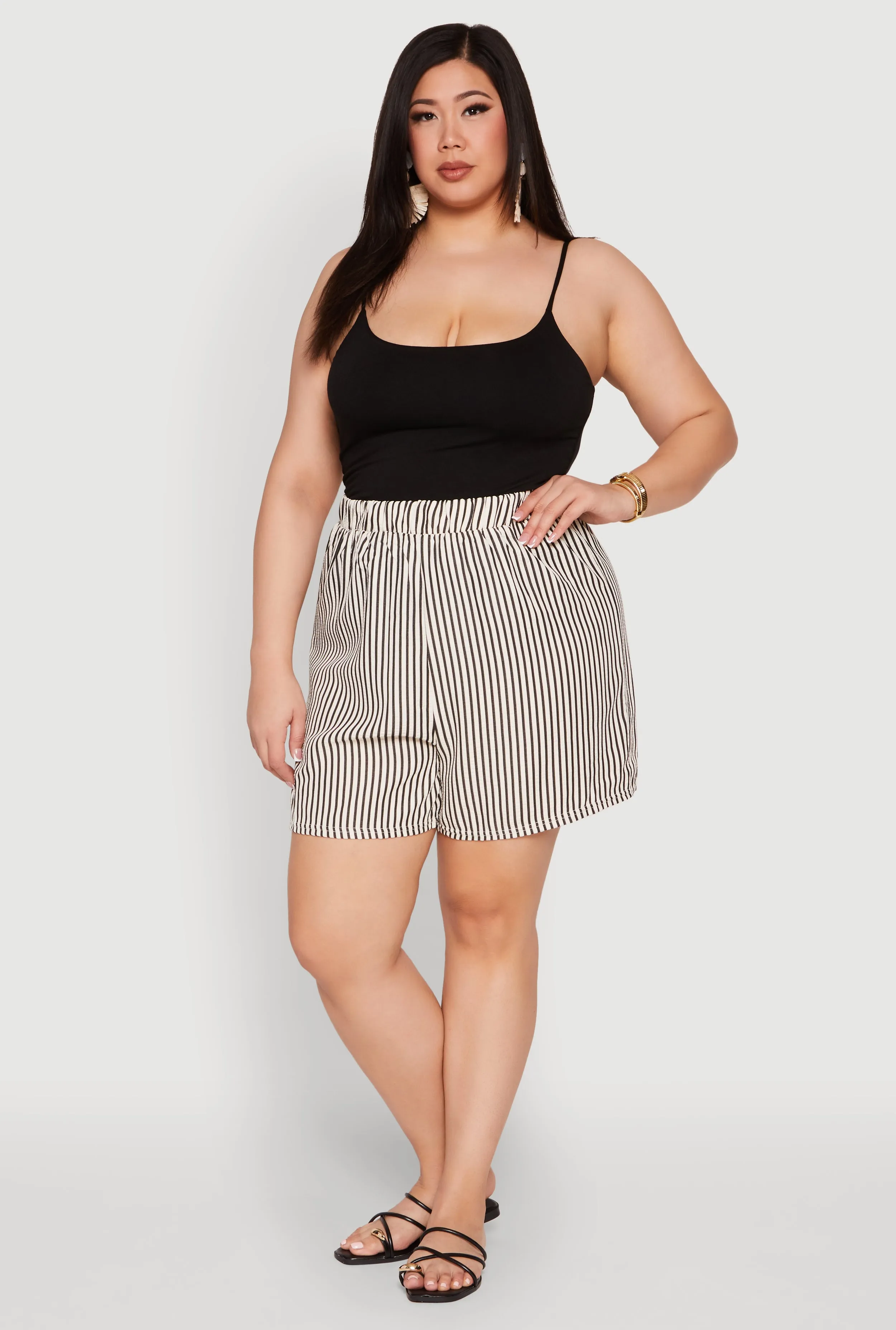 Plus Size High Waisted Striped Shorts sold by Rainbow