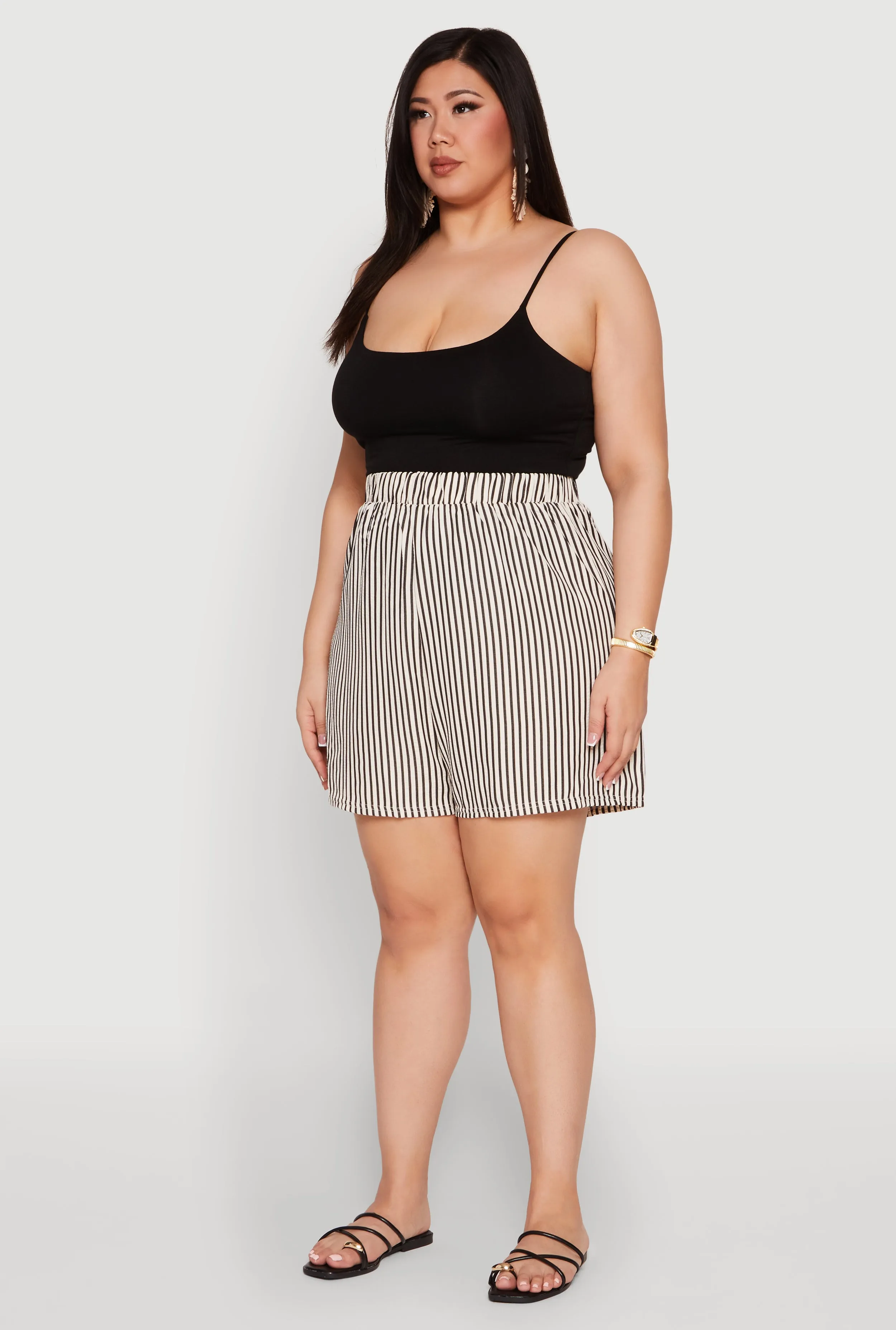 Plus Size High Waisted Striped Shorts sold by Rainbow product image thumbnail 3