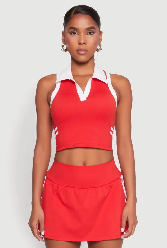 Varsity Stripe Sleeveless Cropped Polo Top sold by Rainbow