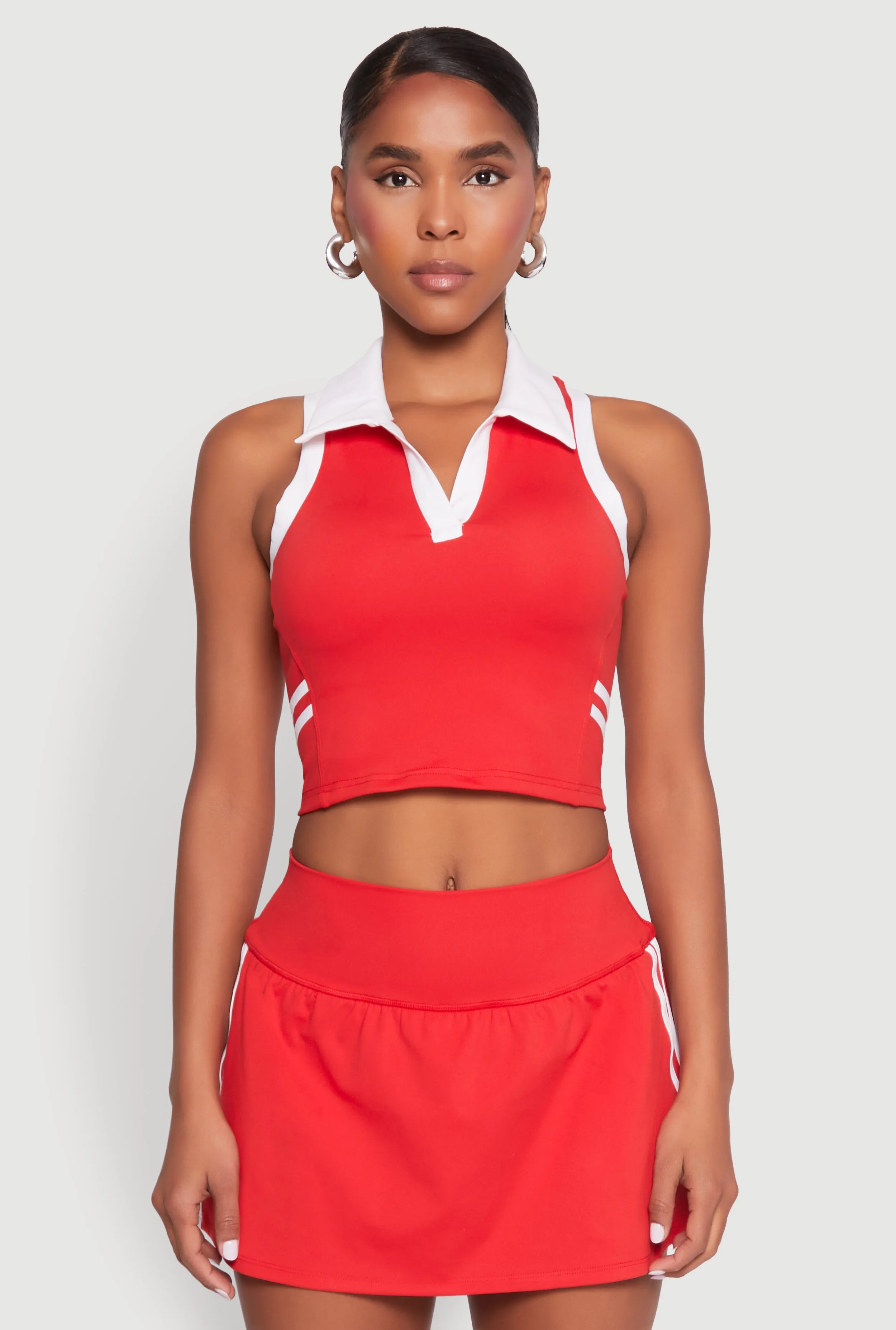 Varsity Stripe Sleeveless Cropped Polo Top sold by Rainbow