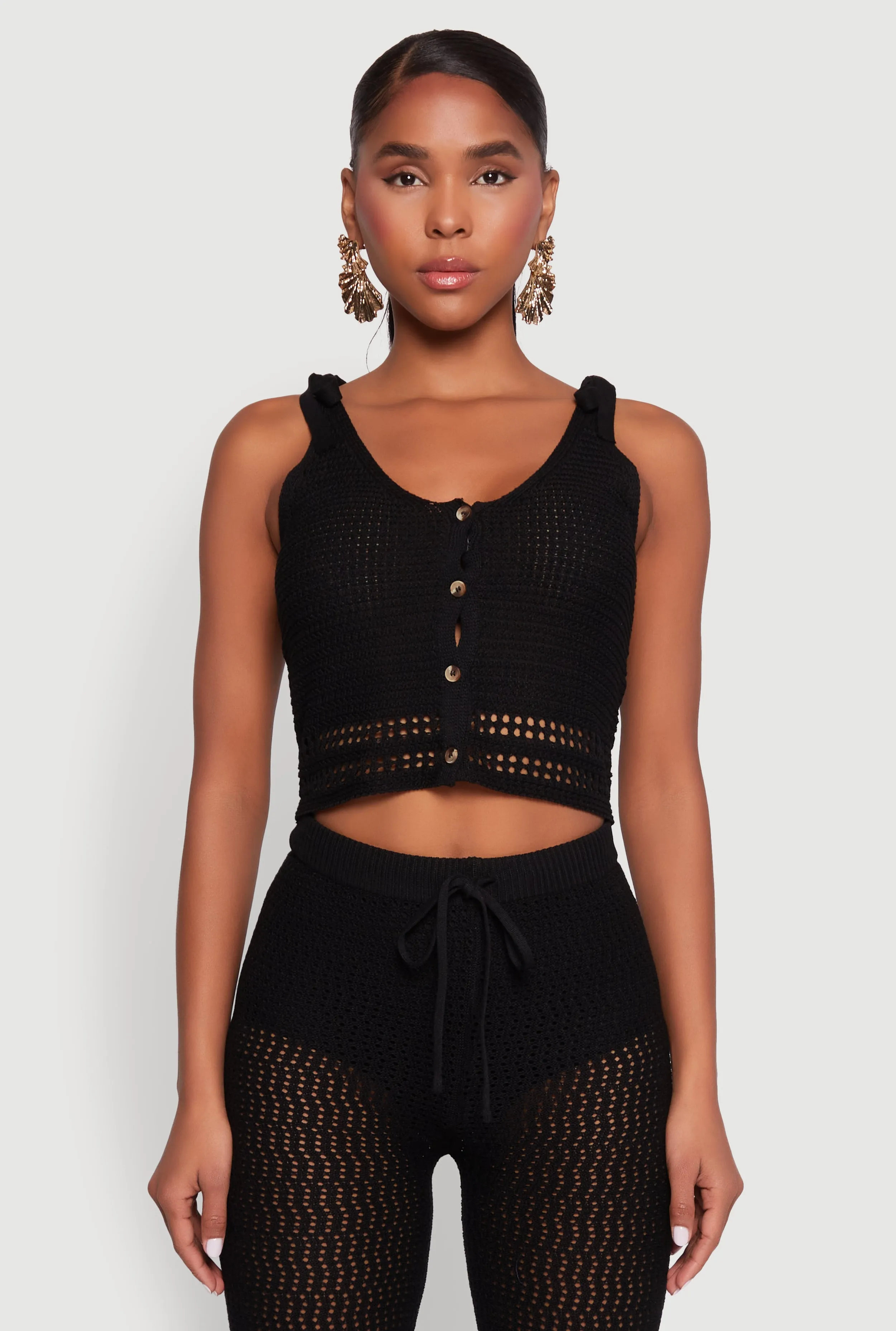 Crochet Tie Sleeve Crop Top sold by Rainbow