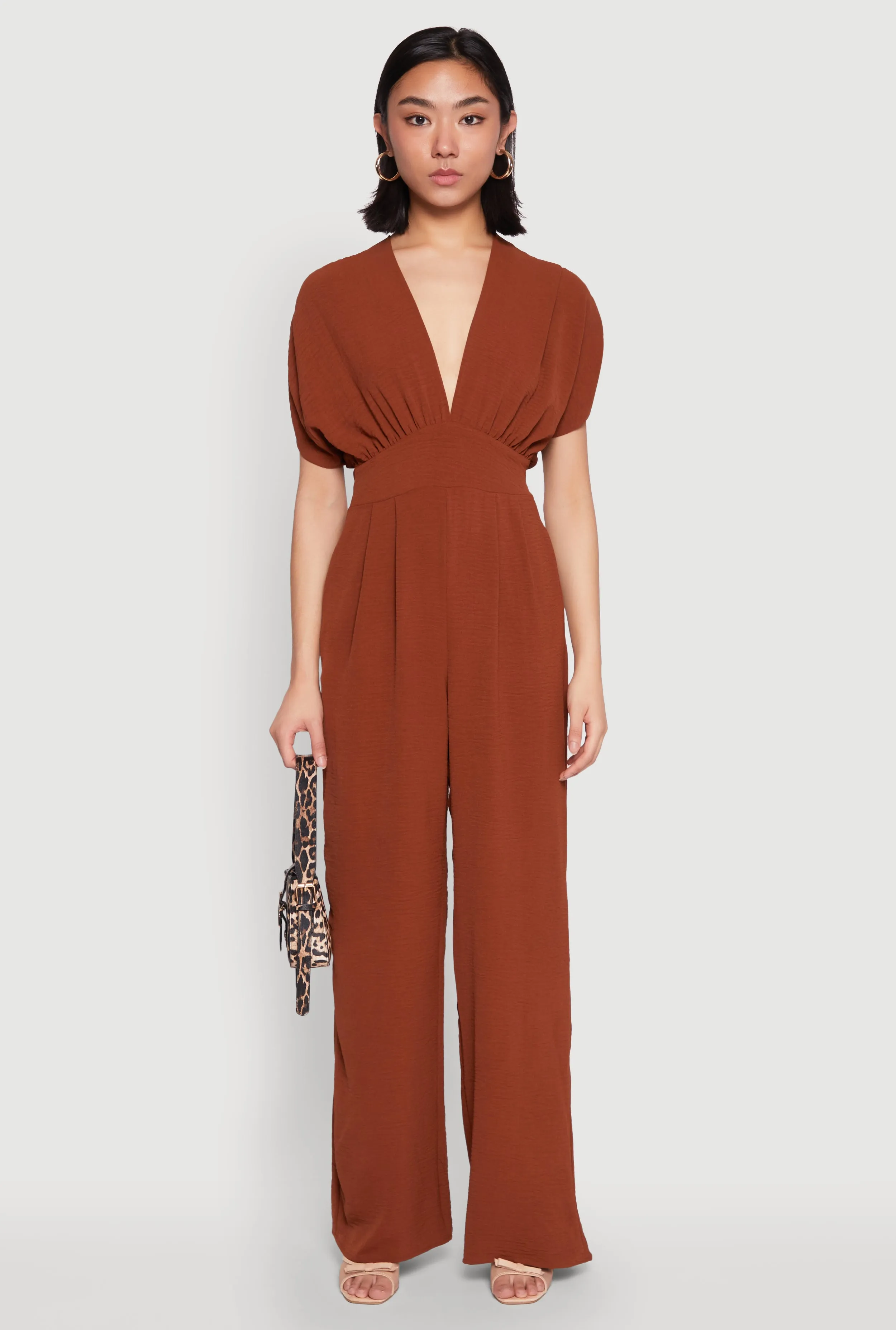 Airy Dolman Sleeve Plunge Jumpsuit sold by Rainbow