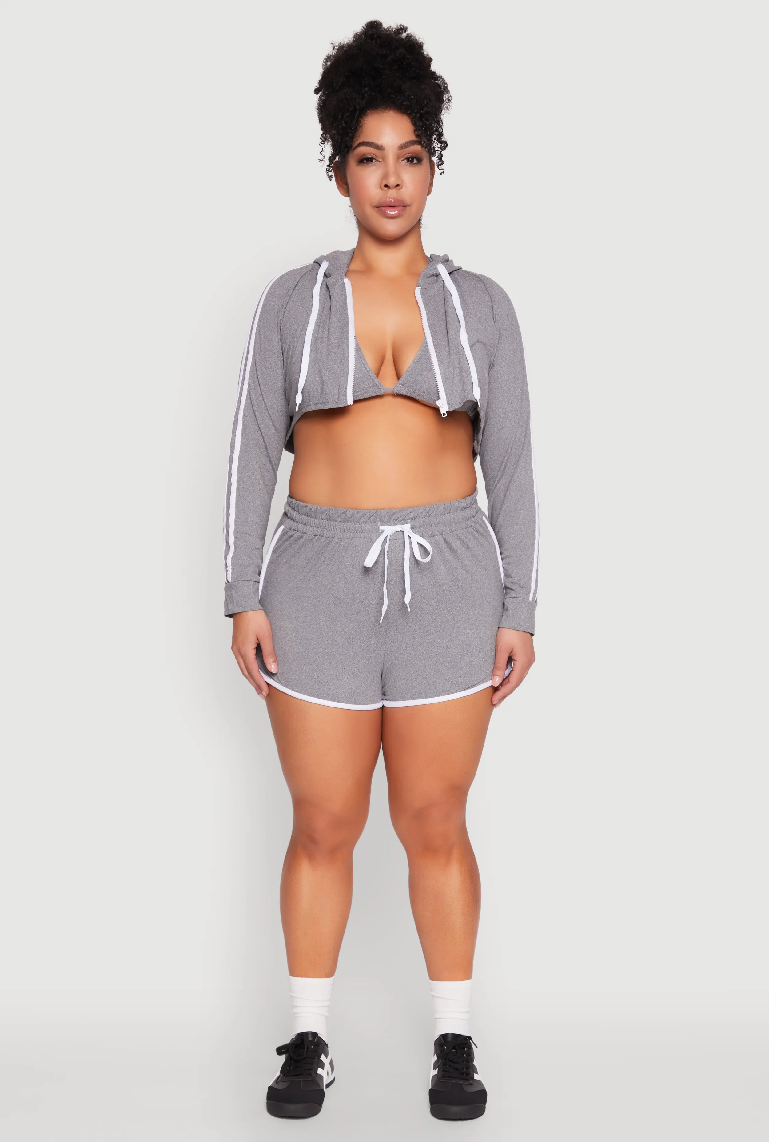 Plus Size Varsity Stripe Zip Front Cropped Hoodie sold by Rainbow product image thumbnail 2