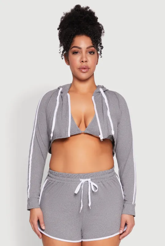 Plus Size Varsity Stripe Zip Front Cropped Hoodie sold by Rainbow