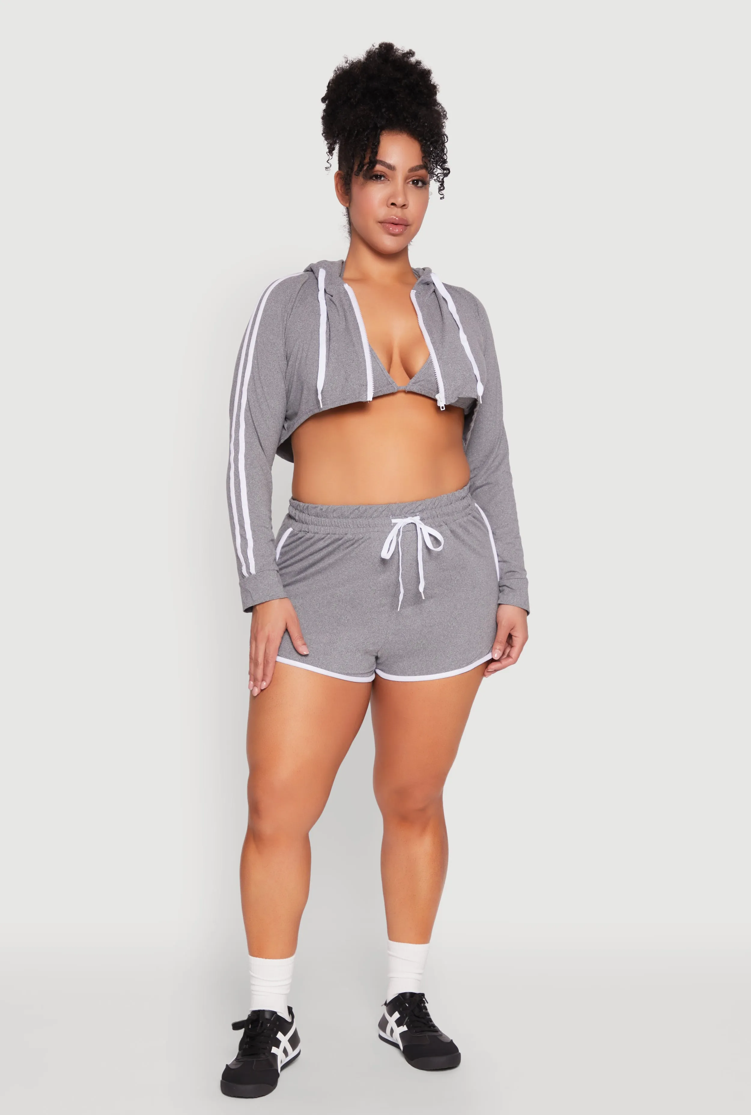 Plus Size Varsity Stripe Zip Front Cropped Hoodie sold by Rainbow product image thumbnail 3