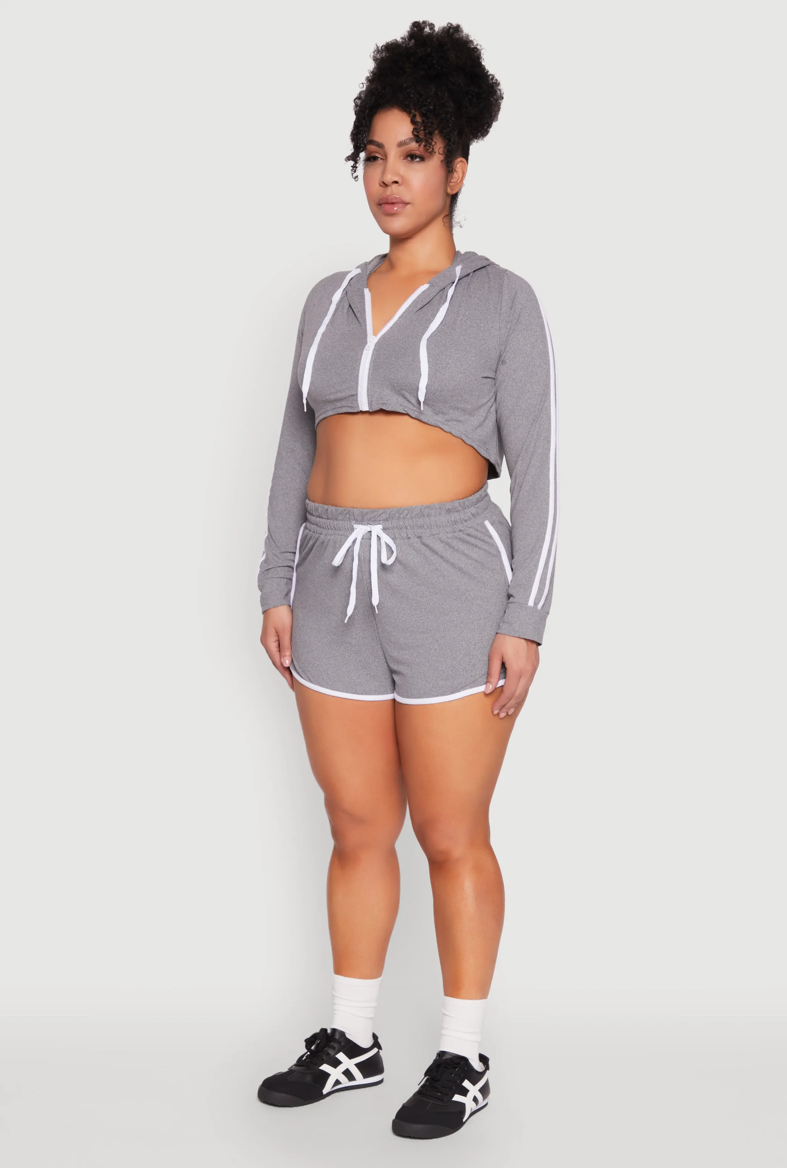 Plus Size Varsity Stripe Zip Front Cropped Hoodie sold by Rainbow product image thumbnail 5