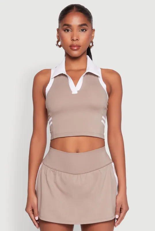 Varsity Stripe Sleeveless Cropped Polo Top sold by Rainbow