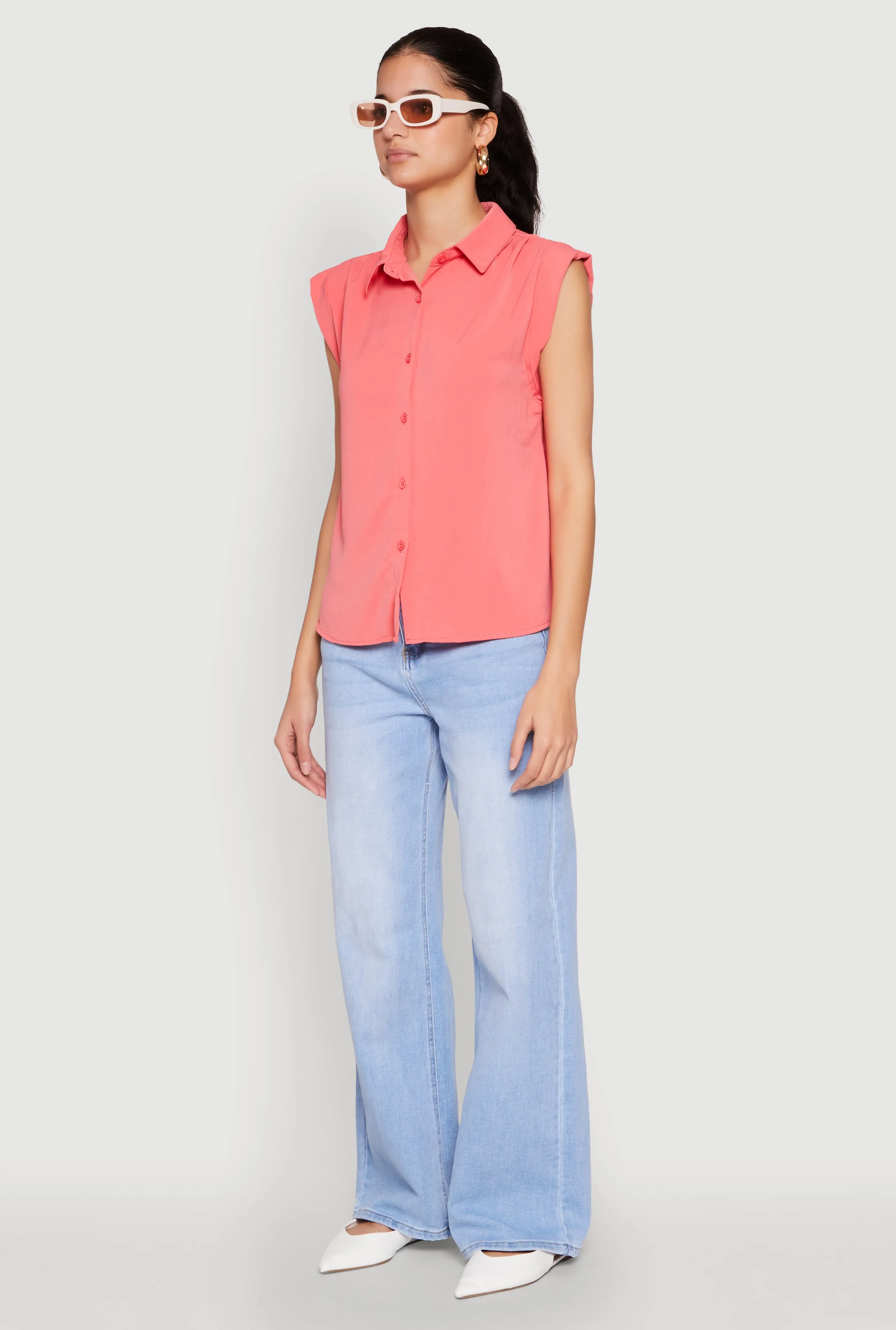 Cap Sleeve Button Front Shirt sold by Rainbow product image thumbnail 5