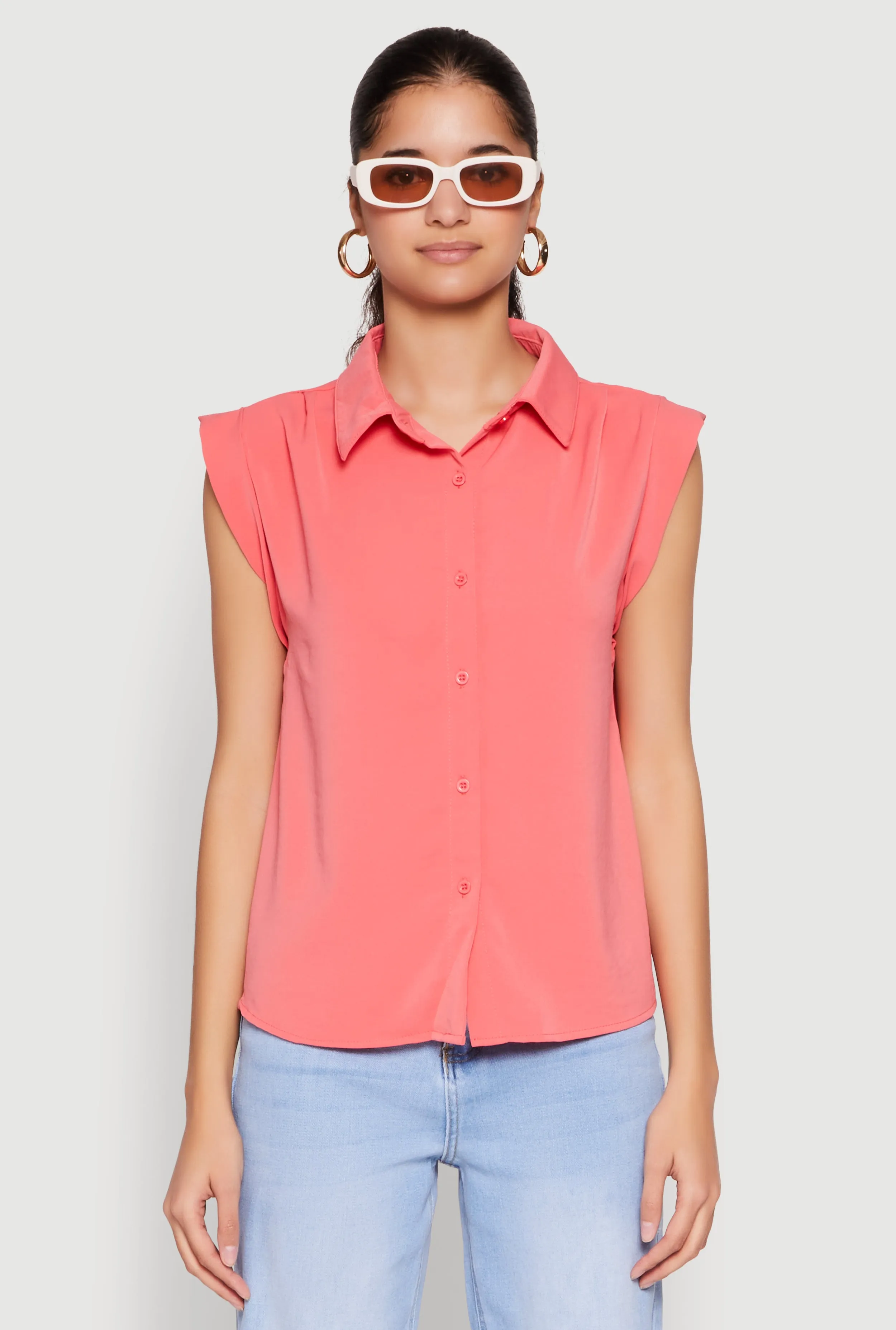 Cap Sleeve Button Front Shirt sold by Rainbow product image thumbnail 2