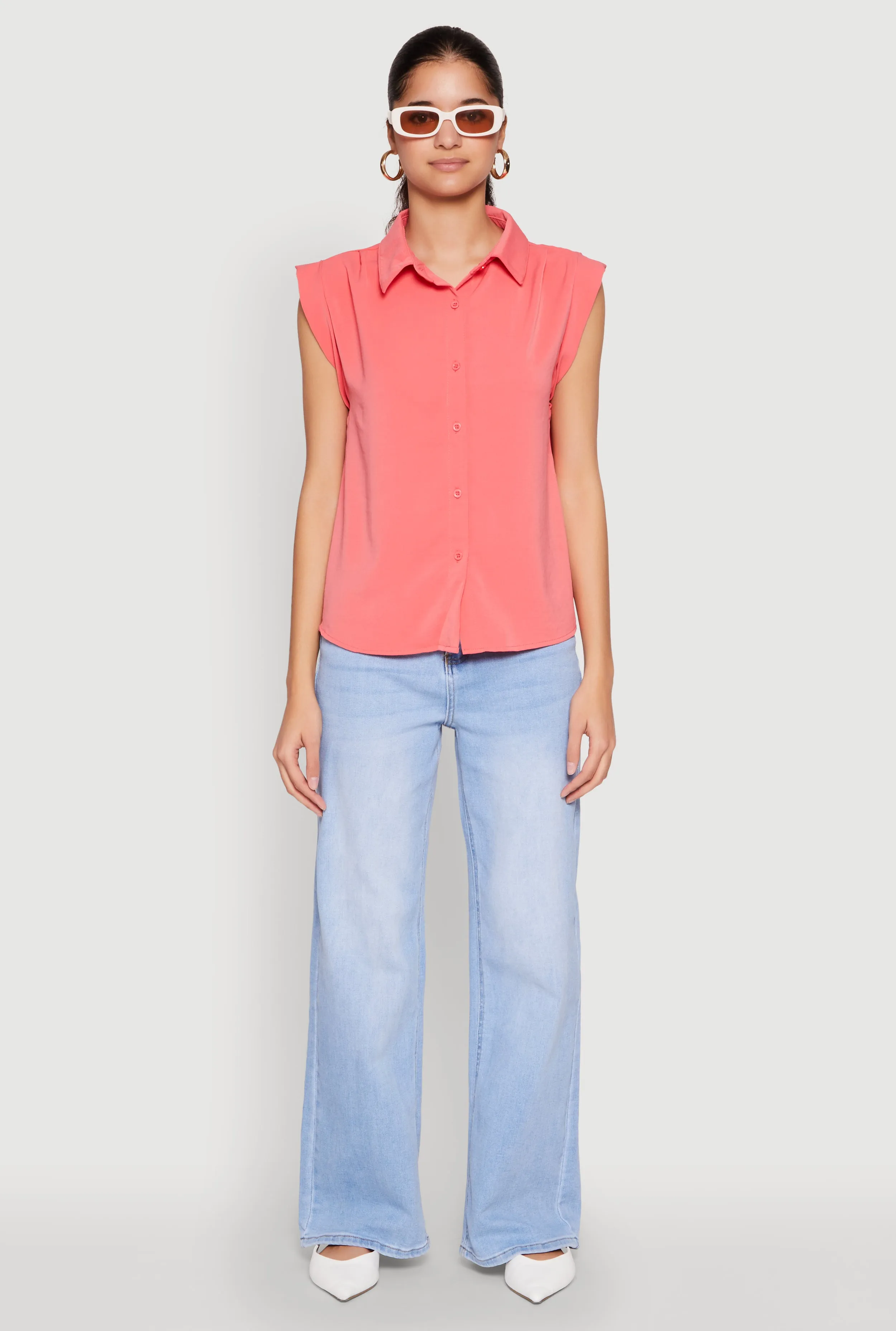 Cap Sleeve Button Front Shirt sold by Rainbow product image thumbnail 3