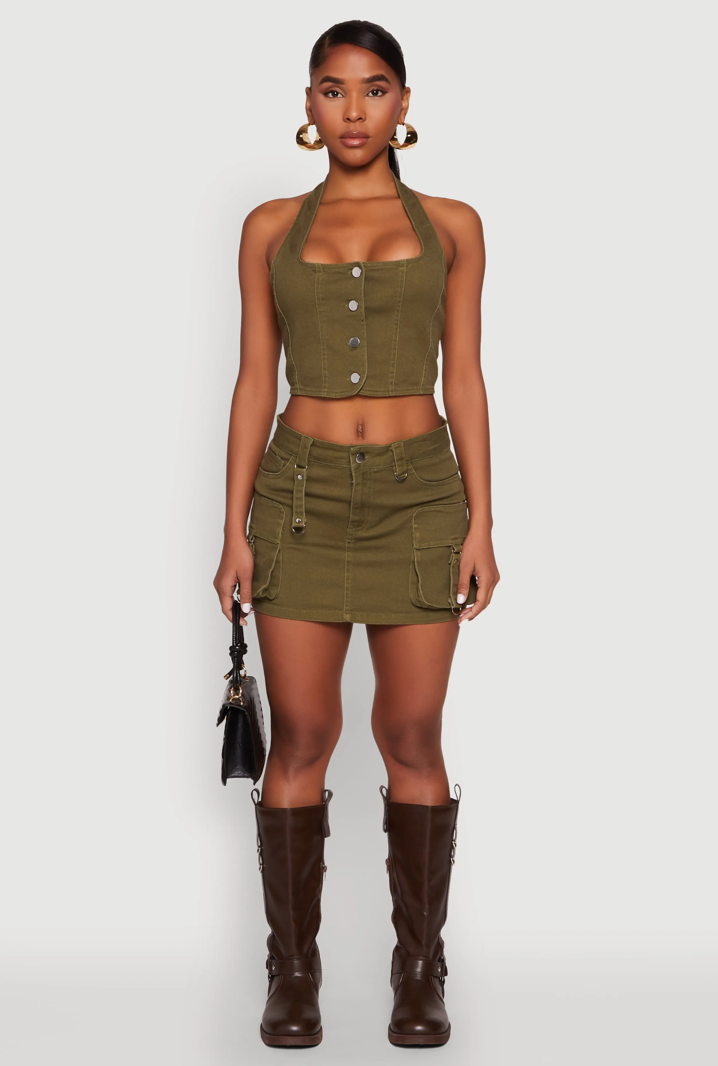 Tabbed Cargo Mini Skirt sold by Rainbow