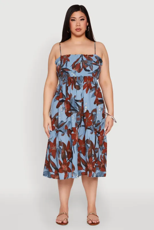 Plus Size Floral Print Smocked Tiered Midi Dress sold by Rainbow