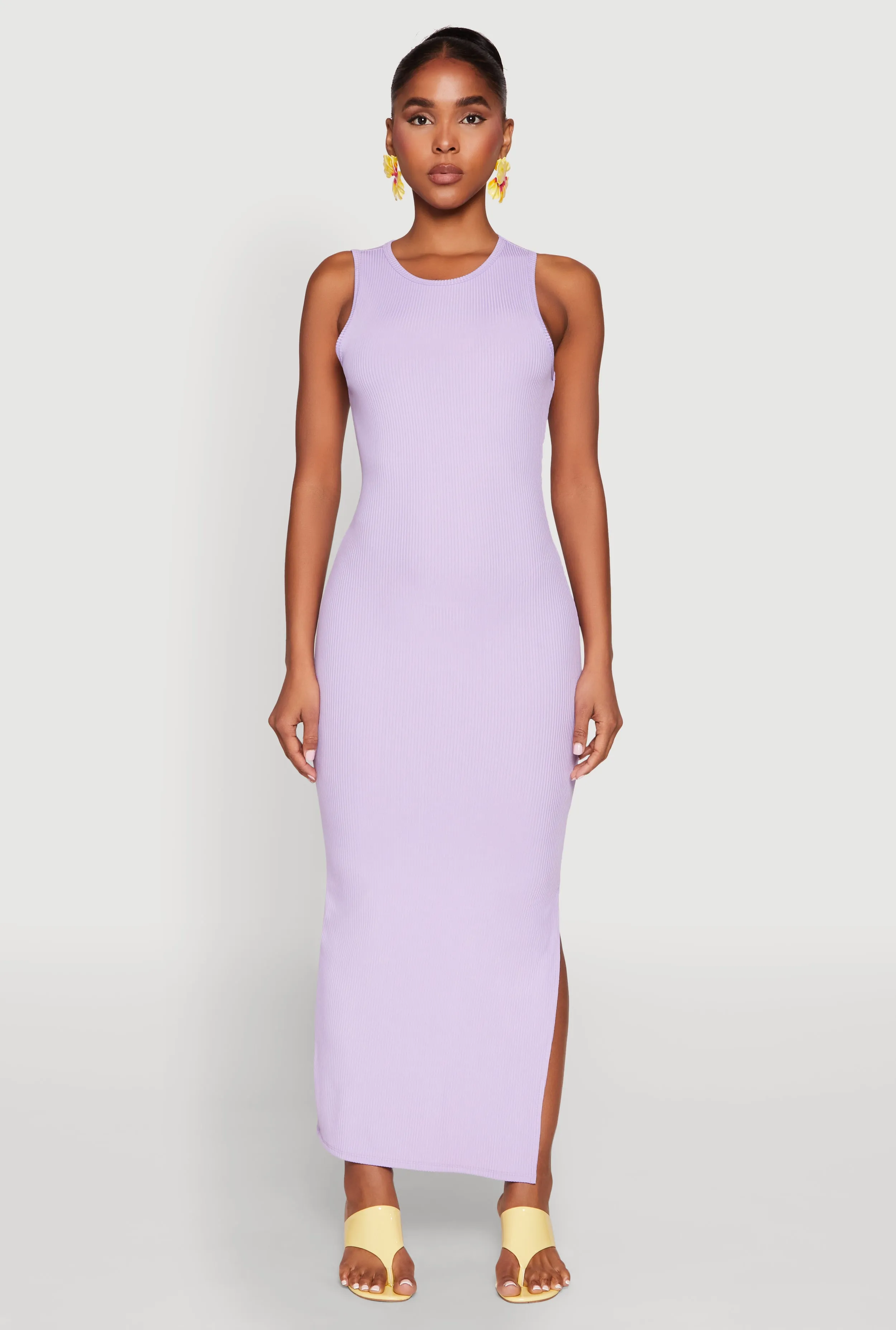 Crew Neck Rib Knit Side Slit Maxi Dress sold by Rainbow product image thumbnail 2