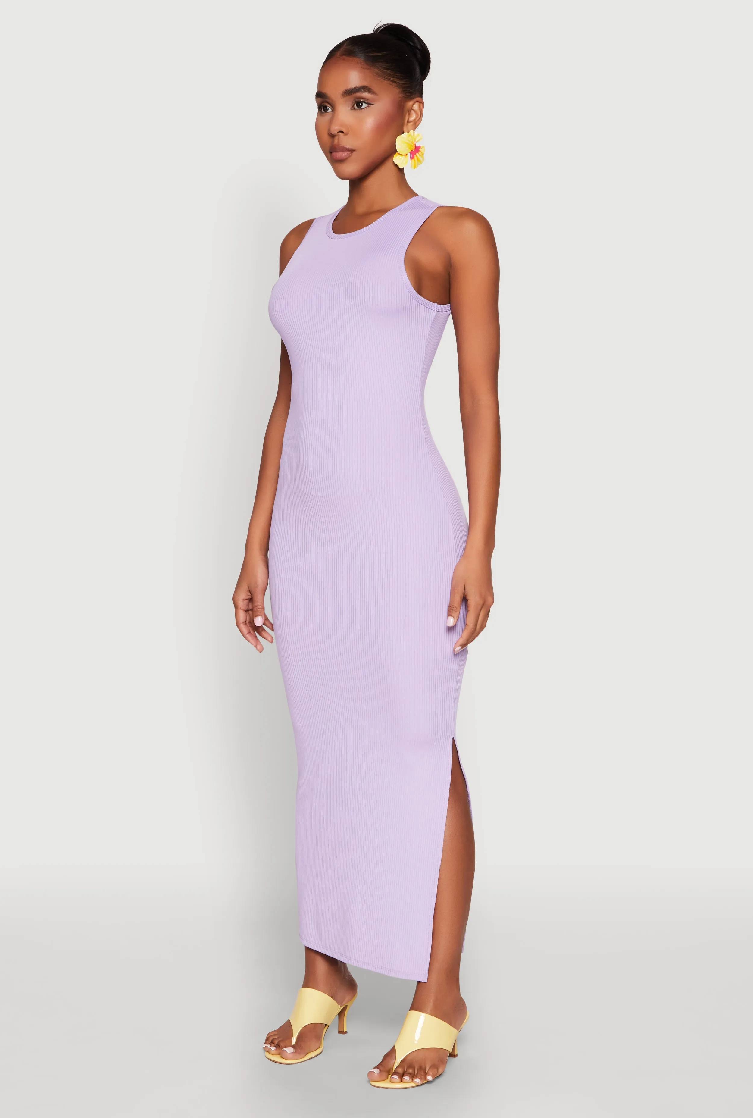 Crew Neck Rib Knit Side Slit Maxi Dress sold by Rainbow product image thumbnail 3