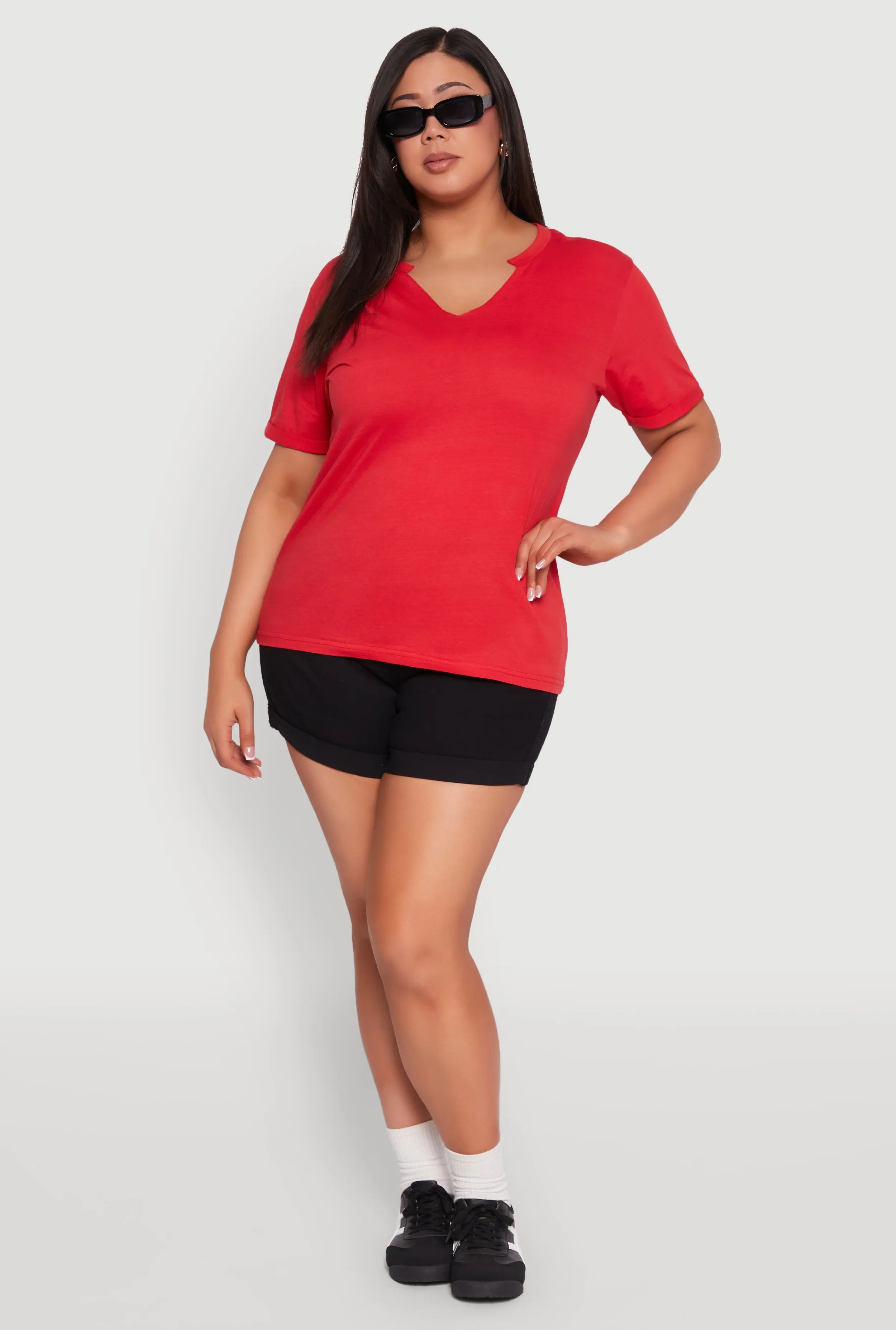Plus Size Notch Neck T Shirt sold by Rainbow