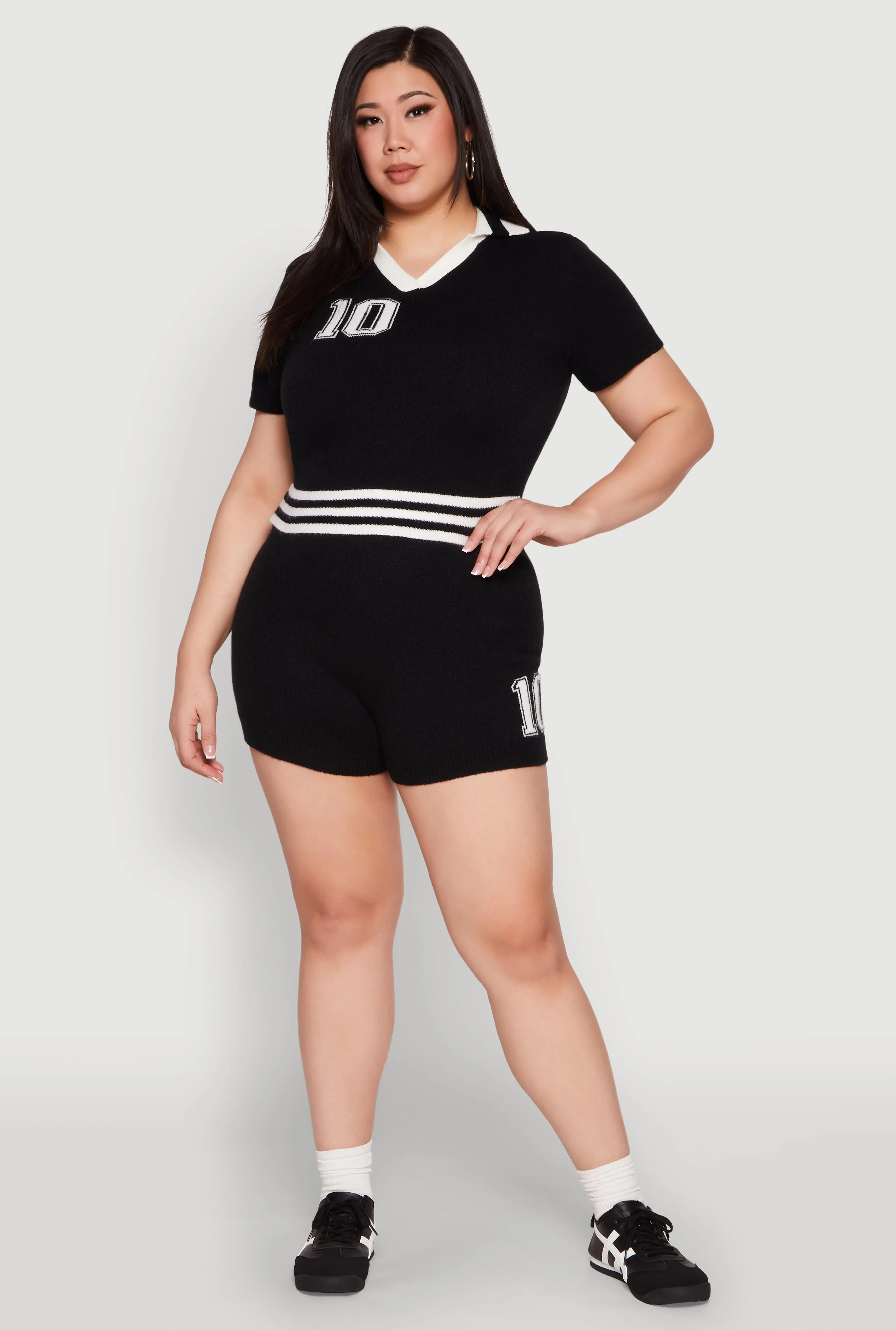 Plus Size Daisy 10 Graphic Varsity Stripe Crop Top sold by Rainbow product image thumbnail 3