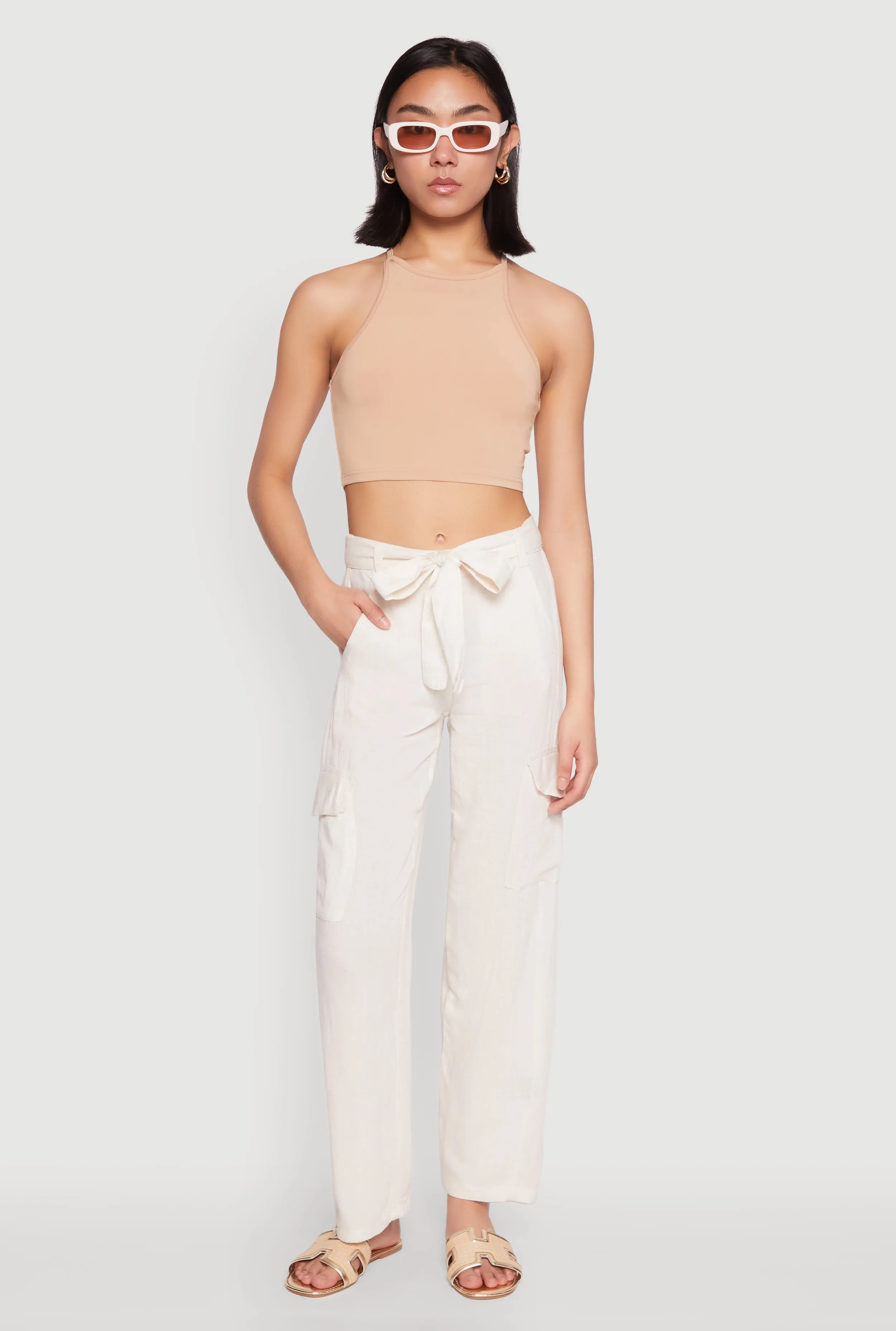 Tie Waist Belted Cargo Pants sold by Rainbow