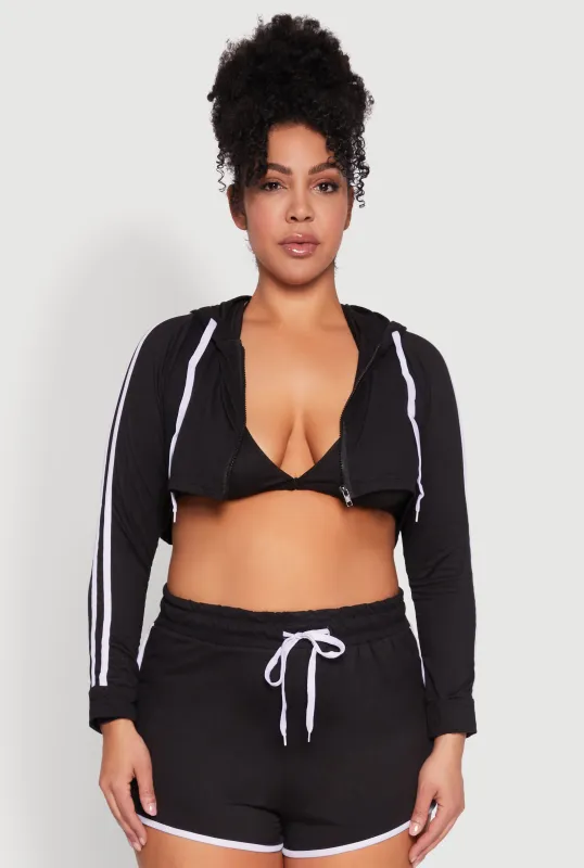 Plus Size Varsity Stripe Zip Front Cropped Hoodie sold by Rainbow