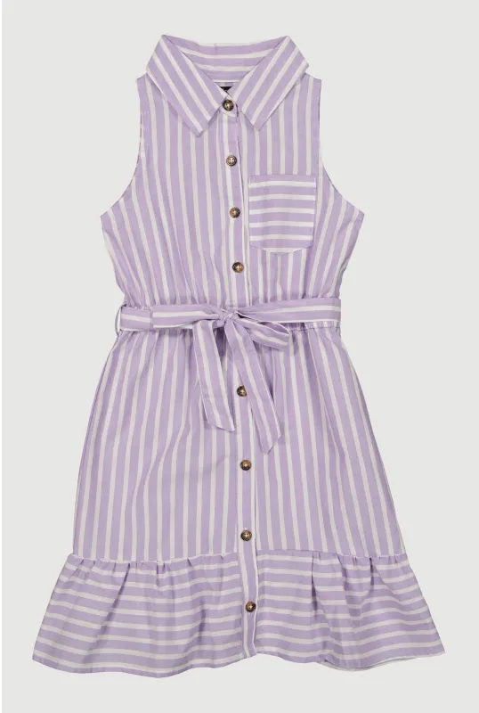 Girls Striped Sleeveless Flounce Hem Shirt Dress sold by Rainbow