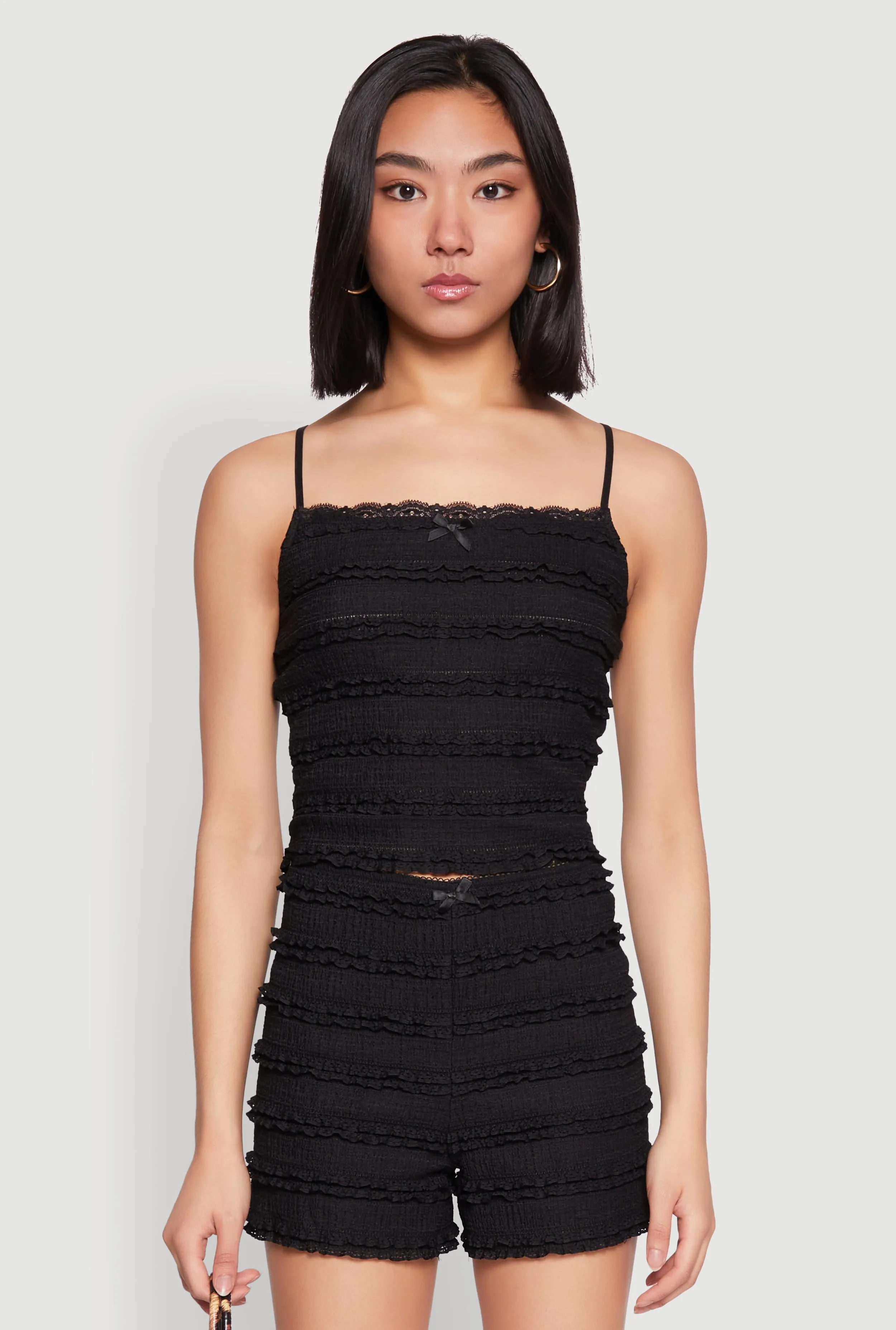 Textured Knit Tiered Lace Detail Cami sold by Rainbow