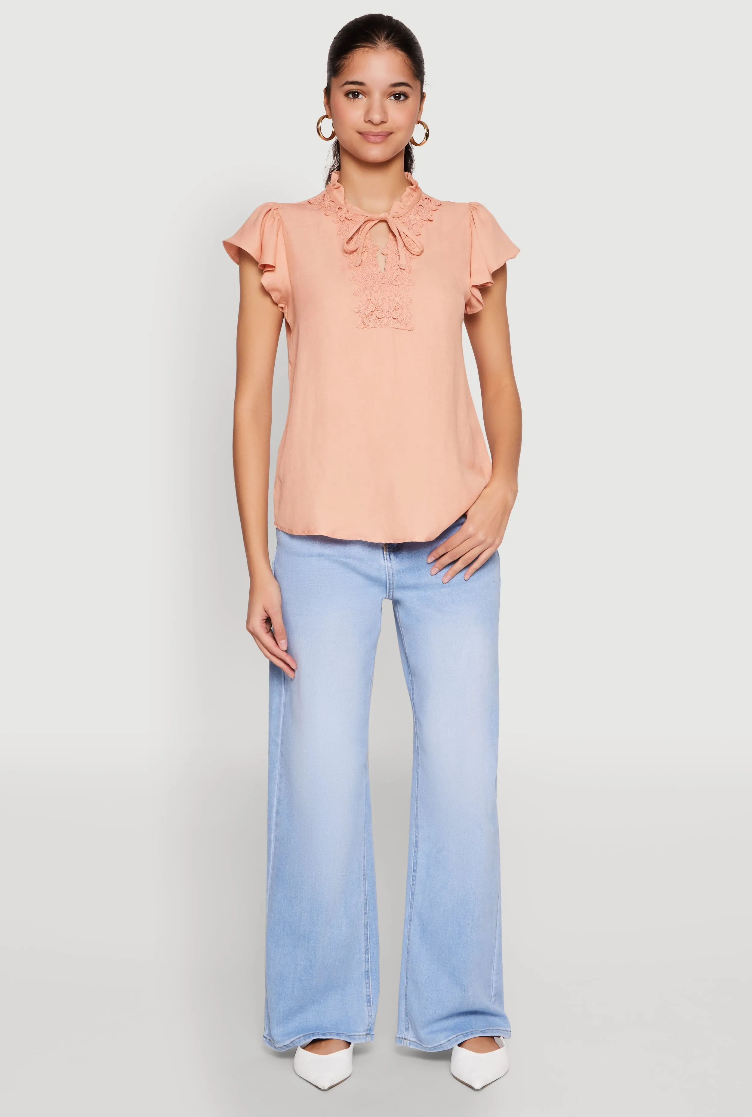 Iris Crochet Detail Flounce Sleeve Blouse sold by Rainbow