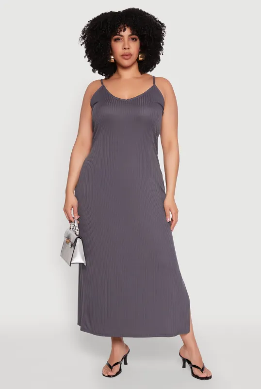 Plus Size V Neck Side Slit Maxi Dress sold by Rainbow
