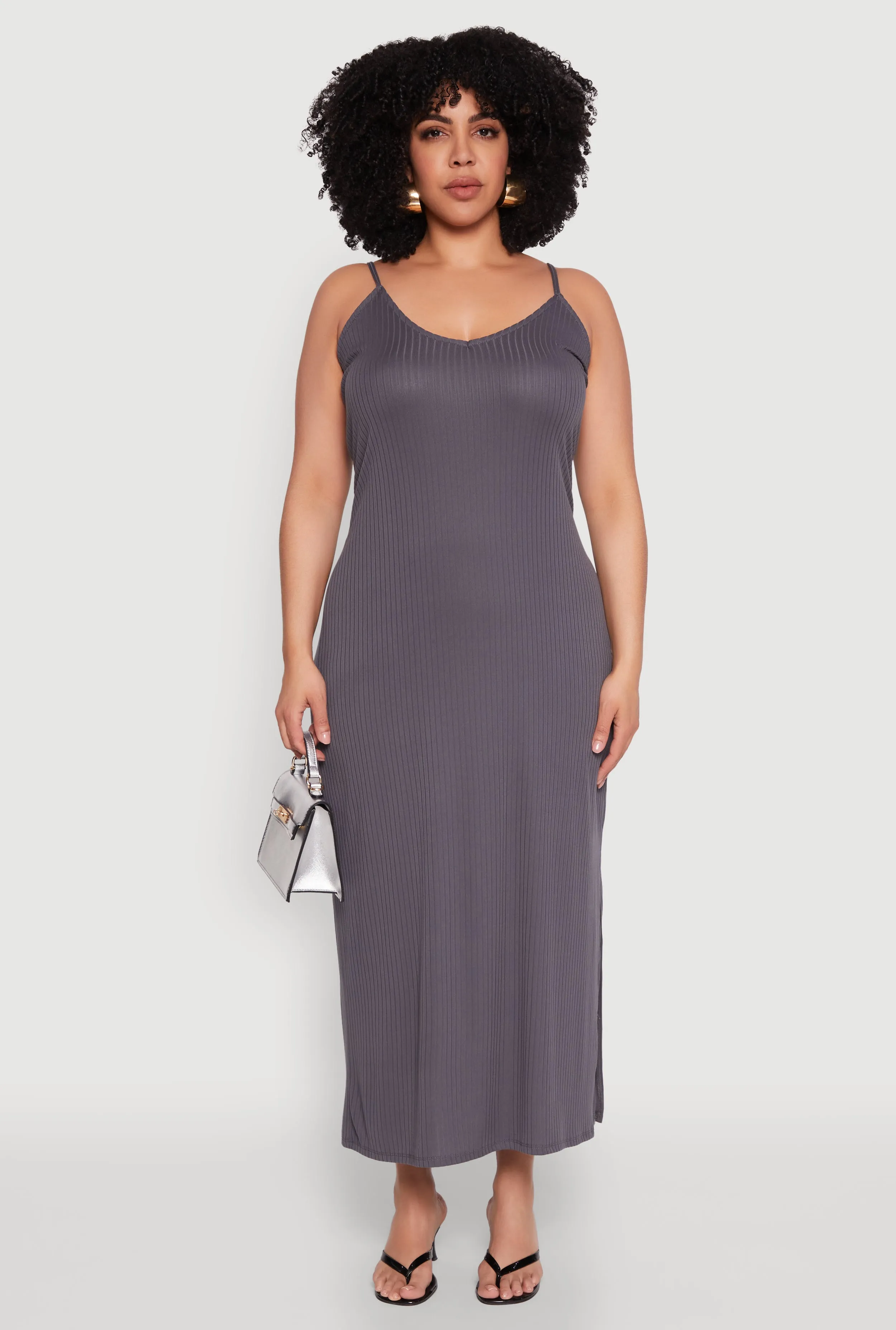 Plus Size V Neck Side Slit Maxi Dress sold by Rainbow product image thumbnail 2