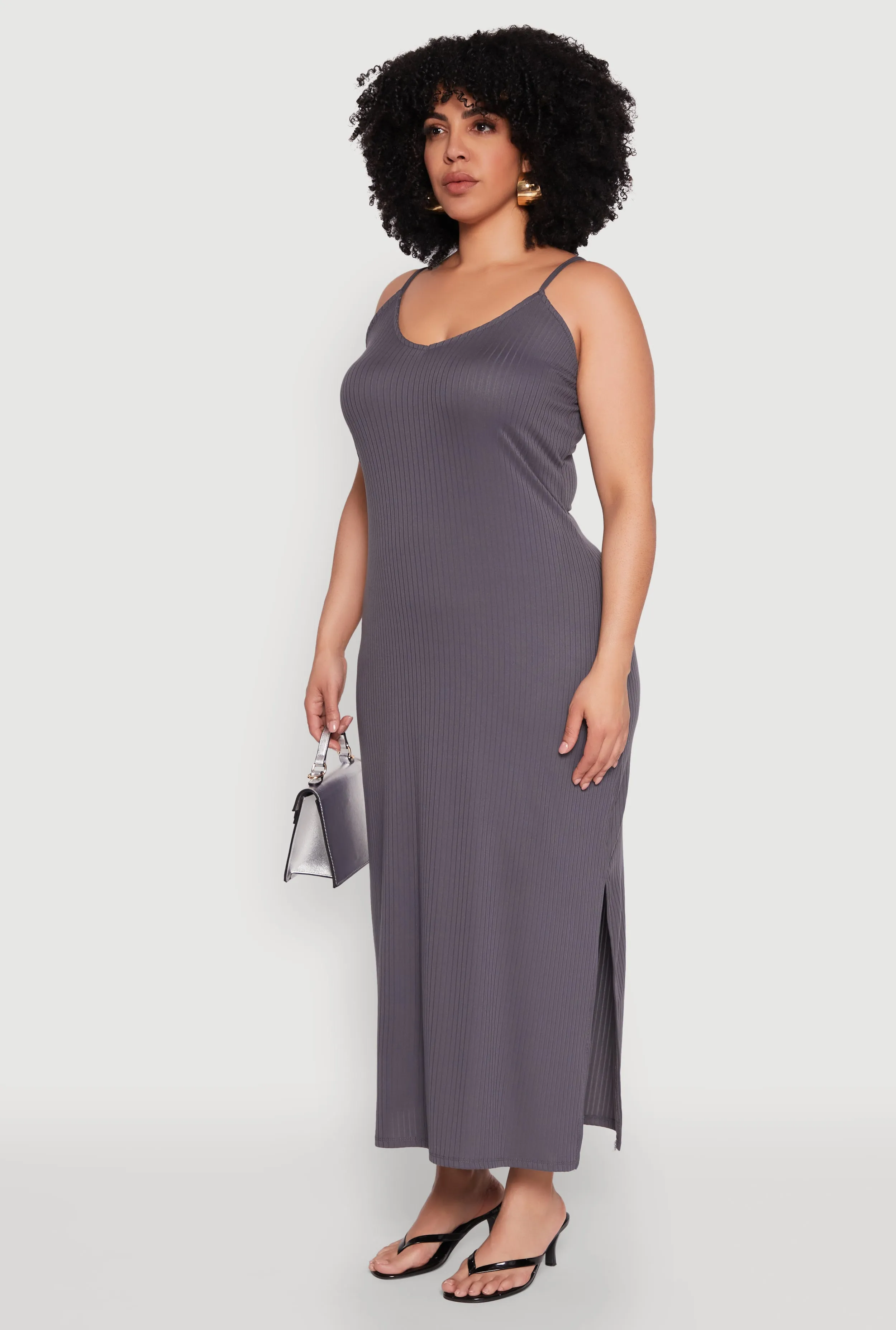 Plus Size V Neck Side Slit Maxi Dress sold by Rainbow product image thumbnail 3