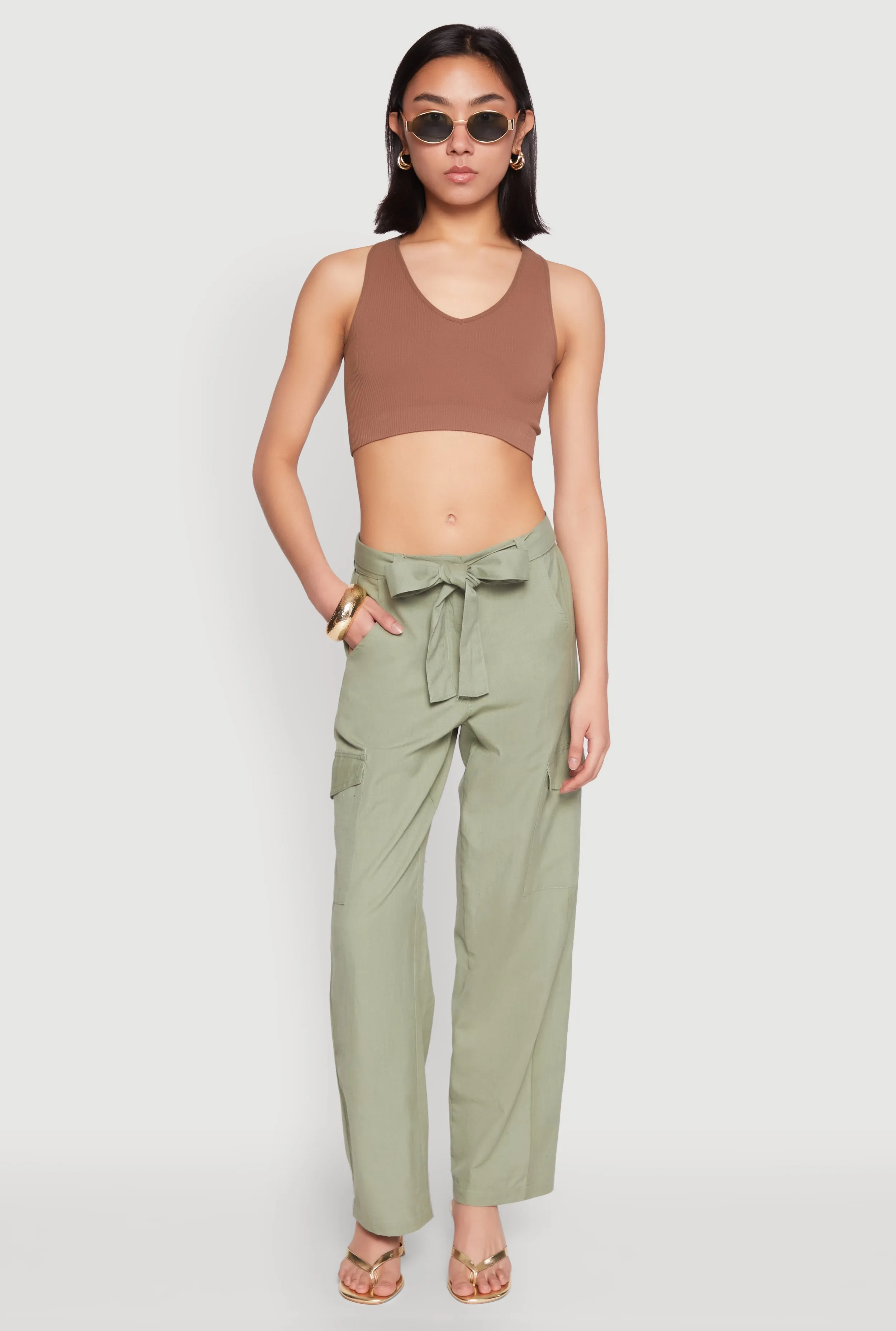 Tie Waist Belted Cargo Pants sold by Rainbow