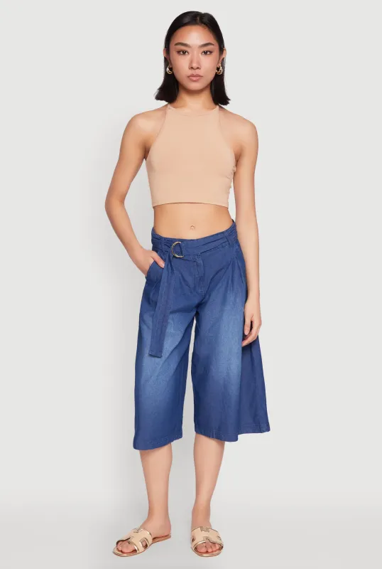 Belted Front Chambray Culottes sold by Rainbow